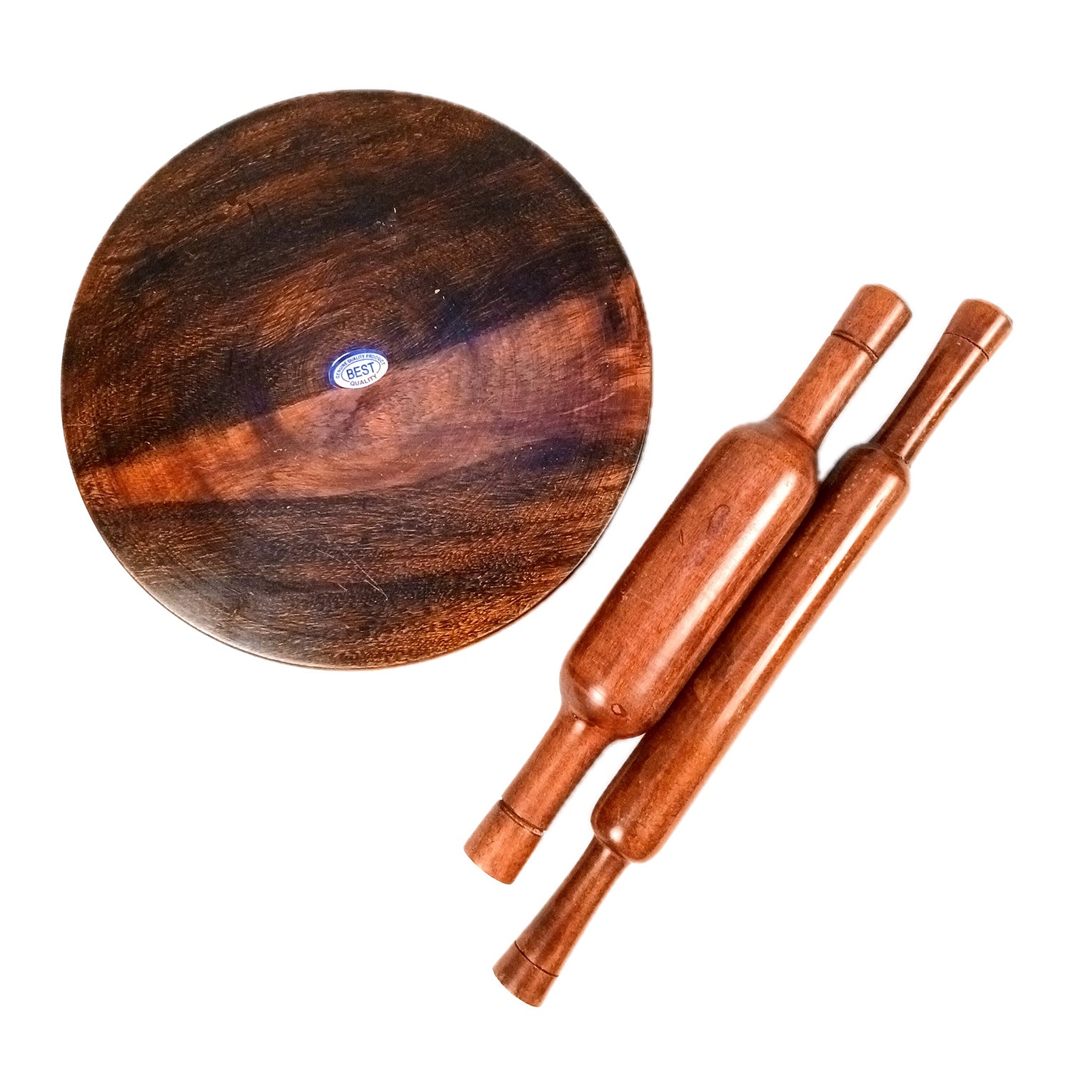 Wooden Chakla With Two Belan Set | Premium Solid Sheesham Wood Roti Rolling Board With Thick & Thin Rolling Pin | Round Polpat-Roti Roller - for Home & Kitchen - 10 Inch (Pack of 3) - Apkamart
