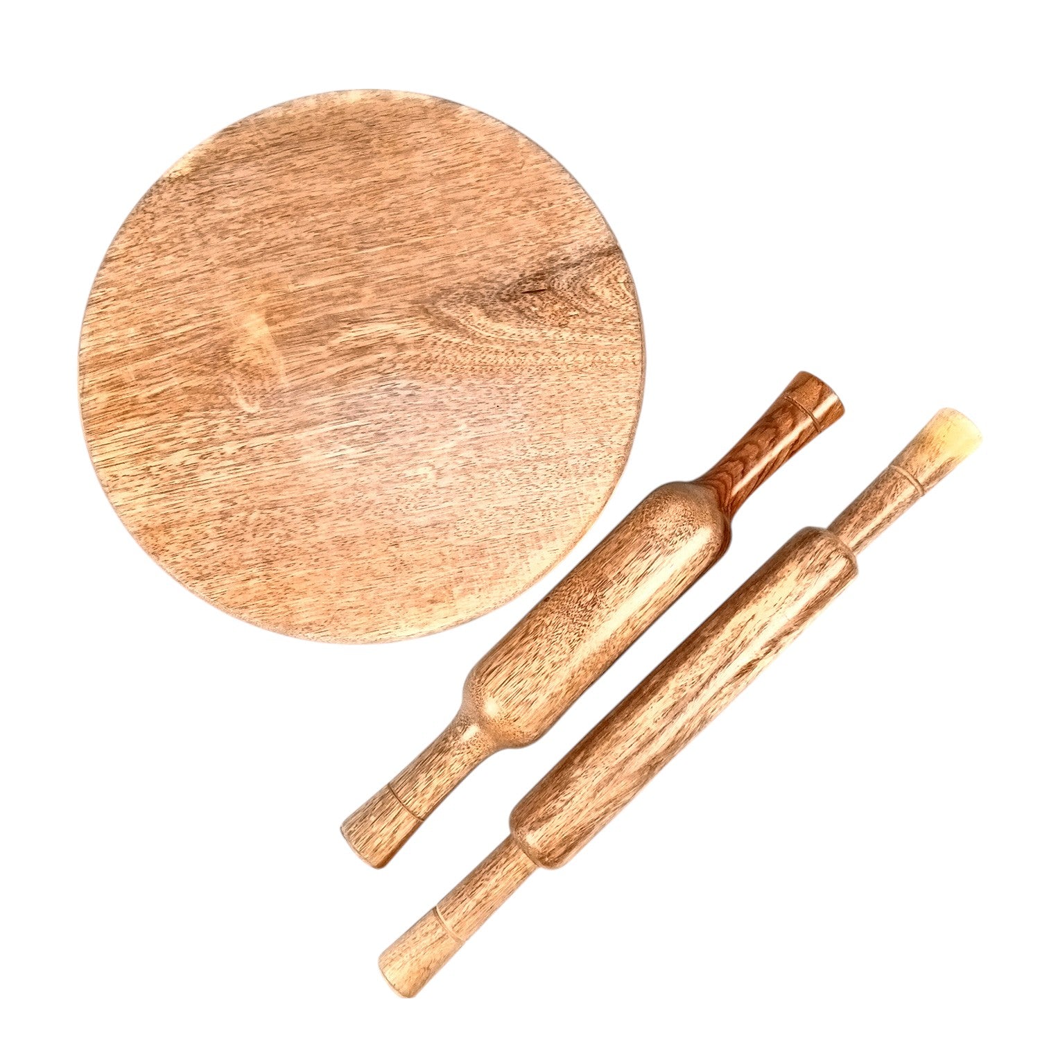 Wooden Chakla With Two Belan Set | Premium Solid Sheesham Wood Roti Rolling Board With Thick & Thin Rolling Pin | Round Polpat-Roti Roller - for Home & Kitchen - 10 Inch (Pack of 3) - Apkamart