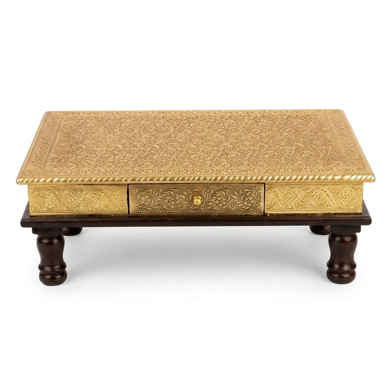 Brass Pooja Chowki for Home Temple | Traditional Puja Bajot - 21 Inch -Apkamart