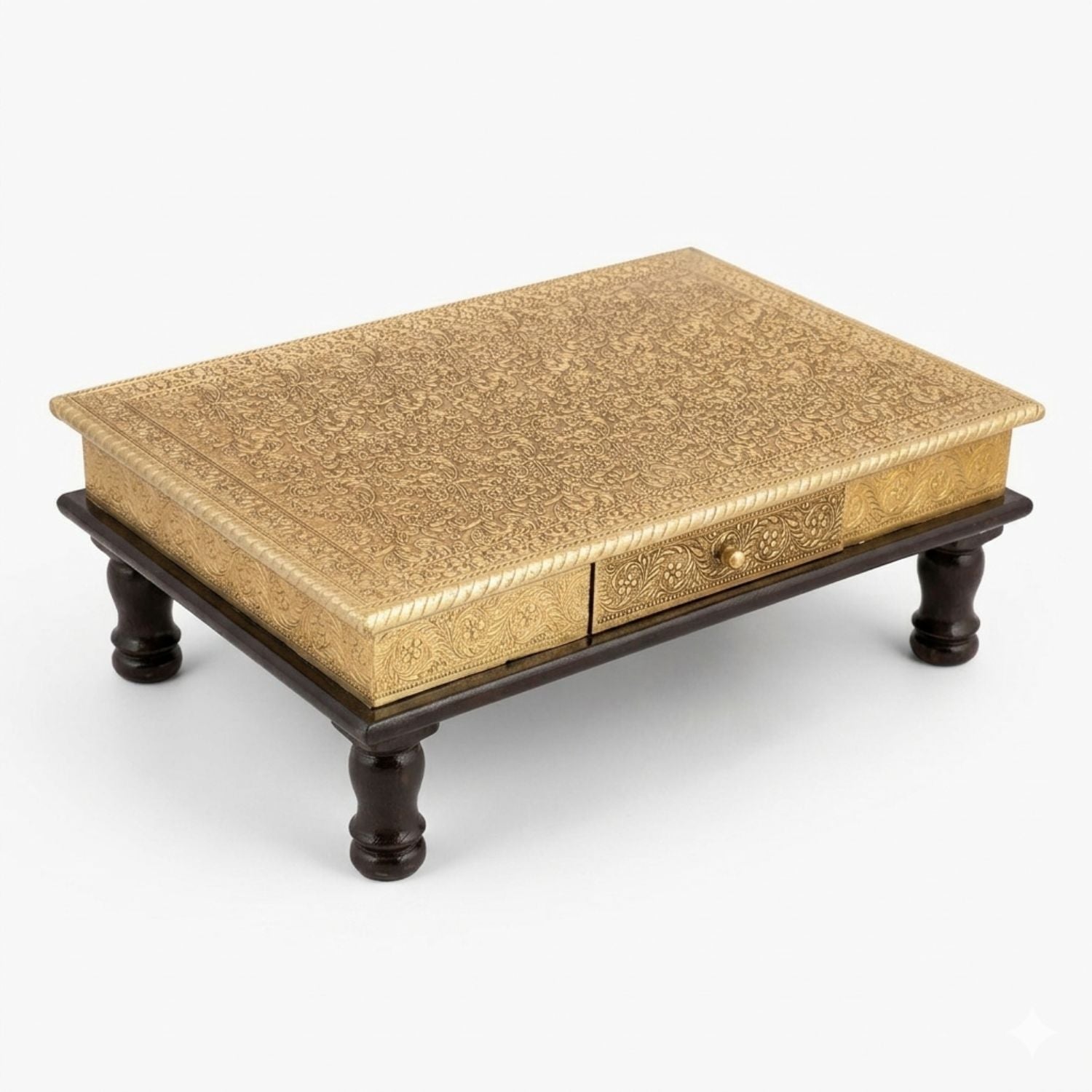 Brass Pooja Chowki for Home Temple | Traditional Puja Bajot - 21 Inch-Apkamart