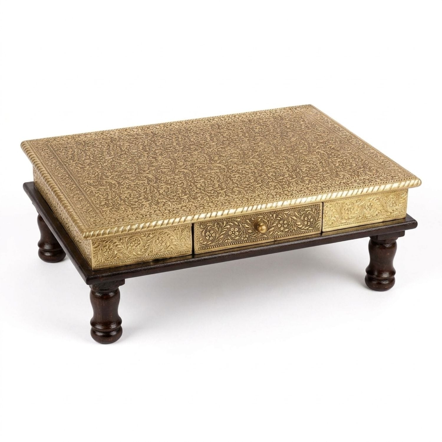 Brass Pooja Chowki for Home Temple | Traditional Puja Bajot - 21 Inch-Apkamart