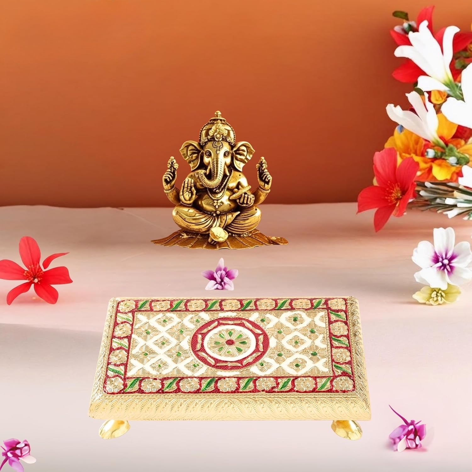 Puja Chowki Bajot| Wooden Choki For Sitting | Peeta For Home, living Room, Corner, Mandir Decoration & Gifts - 8 Inch - Apkamart