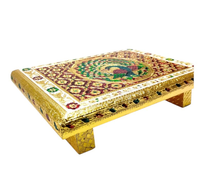 Wooden Puja Peeta Chowki | Stool / Aasan for God Idols |Wooden Pooja Chowki Table - for Festivals, Home, living Room, Corner, Mandir Decoration & Gifts - 12 Inch - Apkamart