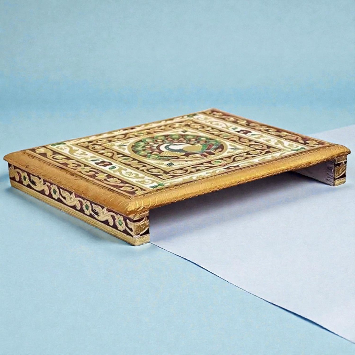 Meenakari Puja Chowki Bajot | Wooden Patla/Peeta for God Idols | Decorative Pooja Chauki for Mandir, Living Room | Traditional Handcrafted Pooja Stool - 14 Inch - Apkamart