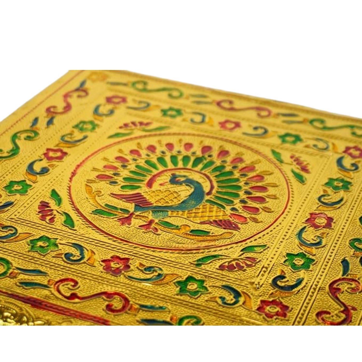 Puja Meenakari Chowki Bajot | Wooden Chauki for Sitting | Pooja Peeta / Patla for God Idols | Mandir Stand for Home Temple, Living Room, Corner Decoration & Gift Use - 10 Inch