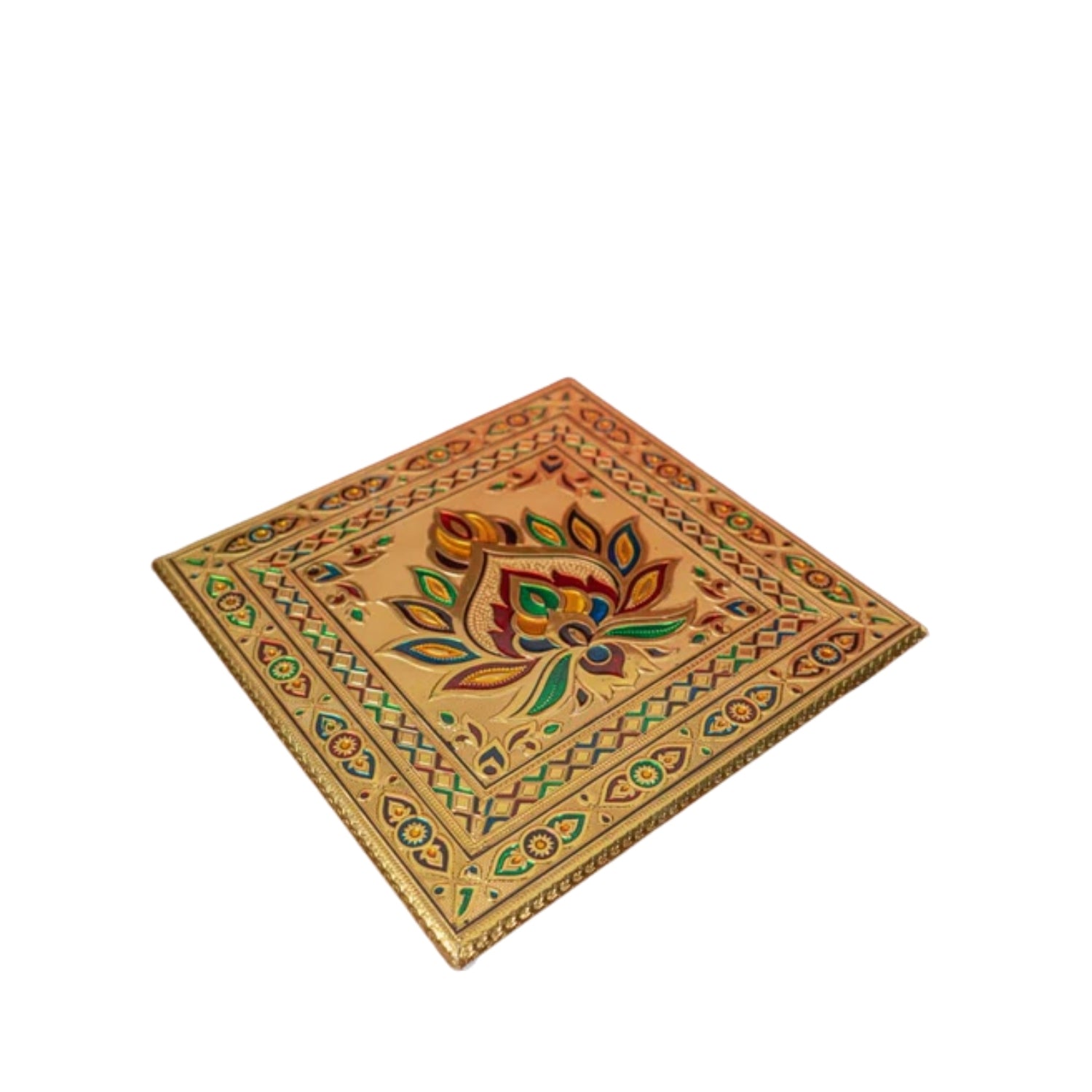 Puja Chowki Bajot Wooden | Wooden Meenakari Pooja Peeta Table | Stool / Aasan for God Idols - for Festivals, Home, living Room, Corner, Mandir Decoration & Gifts - 12 Inch - Apkamart