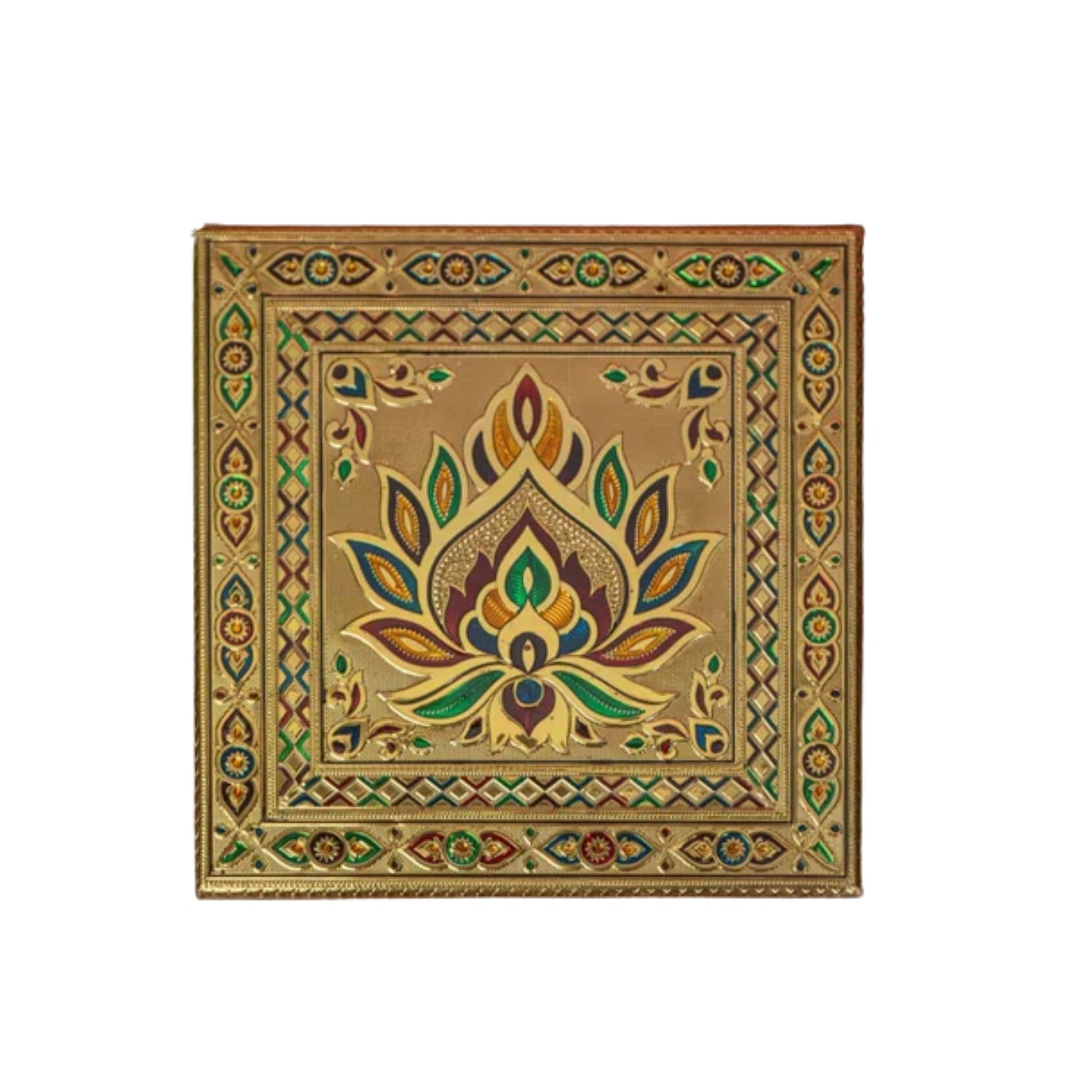 Puja Chowki Bajot Wooden | Wooden Meenakari Pooja Peeta Table | Stool / Aasan for God Idols - for Festivals, Home, living Room, Corner, Mandir Decoration & Gifts - 12 Inch - Apkamart