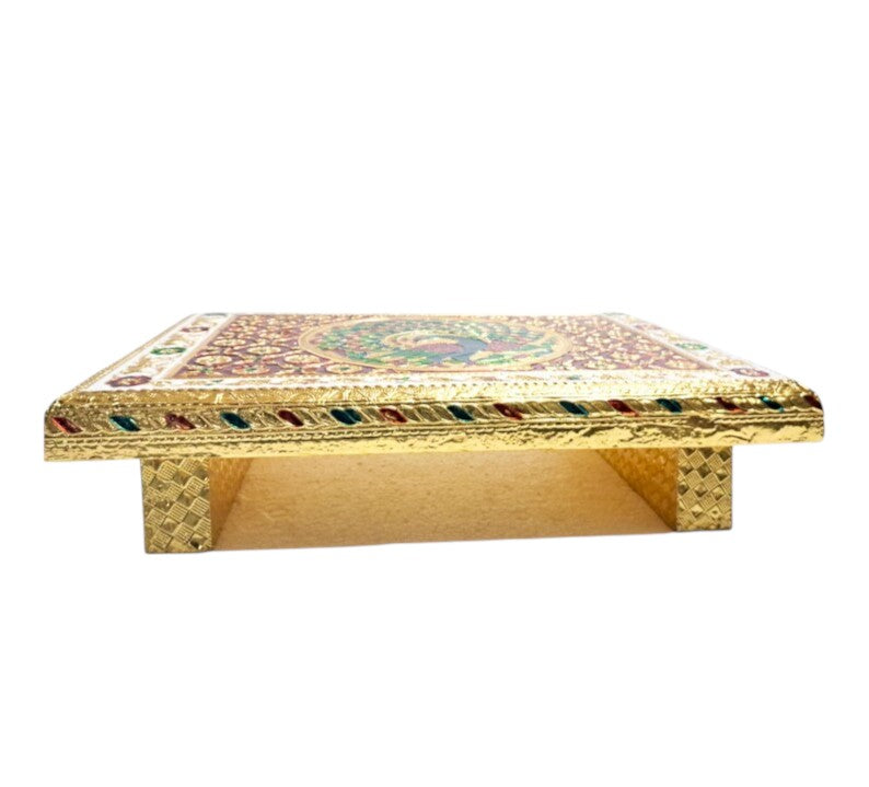 Wooden Puja Peeta Chowki | Stool / Aasan for God Idols |Wooden Pooja Chowki Table - for Festivals, Home, living Room, Corner, Mandir Decoration & Gifts - 12 Inch - Apkamart