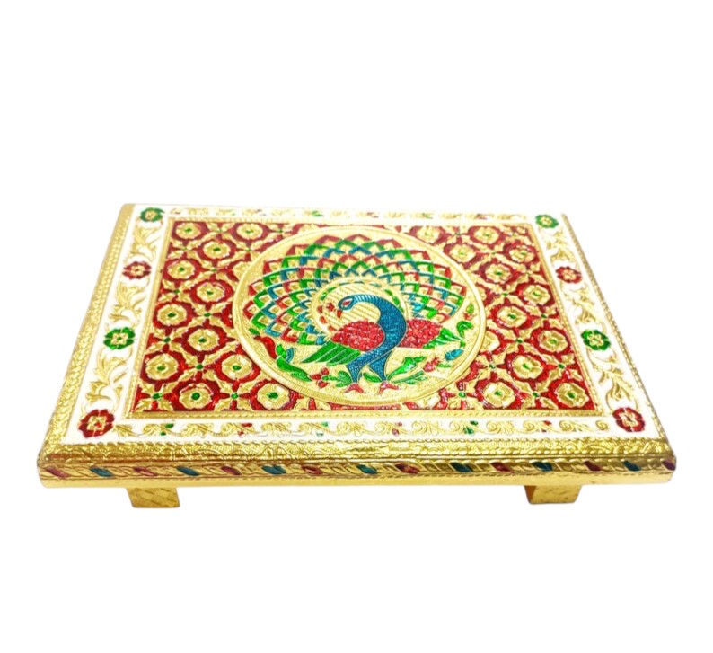 Wooden Puja Peeta Chowki | Stool / Aasan for God Idols |Wooden Pooja Chowki Table - for Festivals, Home, living Room, Corner, Mandir Decoration & Gifts - 12 Inch - Apkamart
