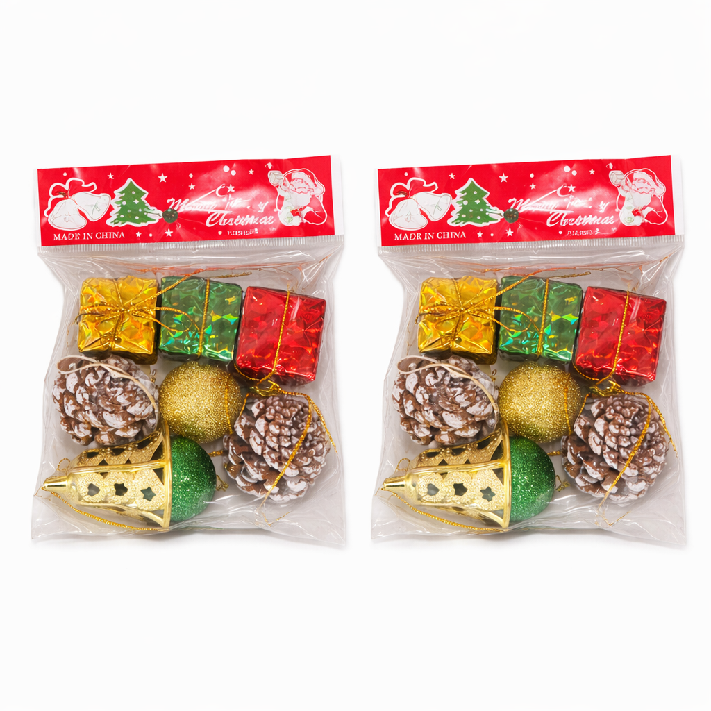 Christmas Tree Decoration Kit with Ornaments Small Gifts & Ribbons | Complete Christmas Tree Decor Set for Home Party Office - (Pack Of 2) - Apkamart