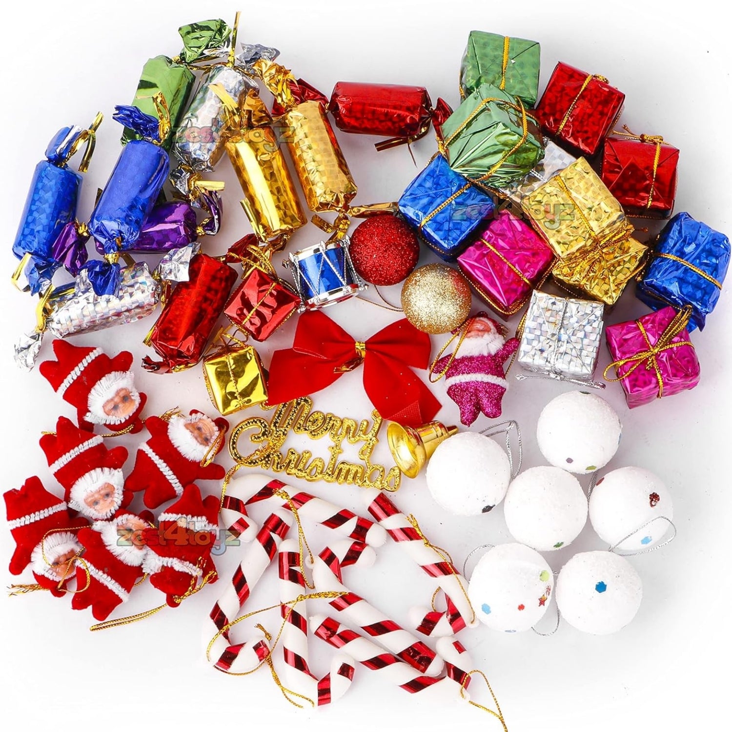 Christmas Tree Decoration Kit with Ornaments Small Gifts & Ribbons | Complete Christmas Tree Decor Set for Home Party Office - (Pack Of 2) - Apkamart