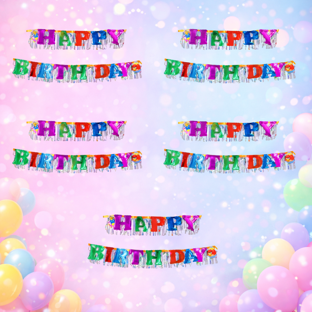Happy Birthday Banner for Kids Birthday Party Decoration Colorful Birthday Banner for Home School Events Classroom & Party Supplies - Apkamart #Style_Pack Of 5