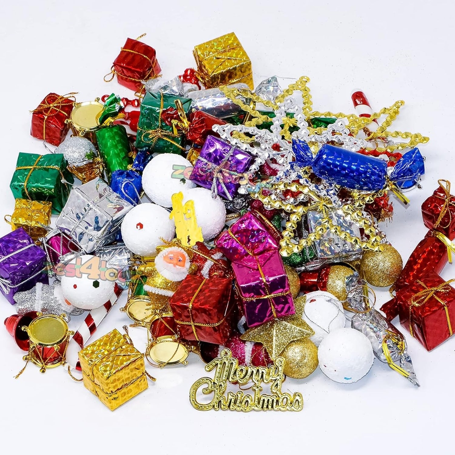 Christmas Tree Decoration Kit with Ornaments Small Gifts & Ribbons | Complete Christmas Tree Decor Set for Home Party Office - (Pack Of 2) - Apkamart