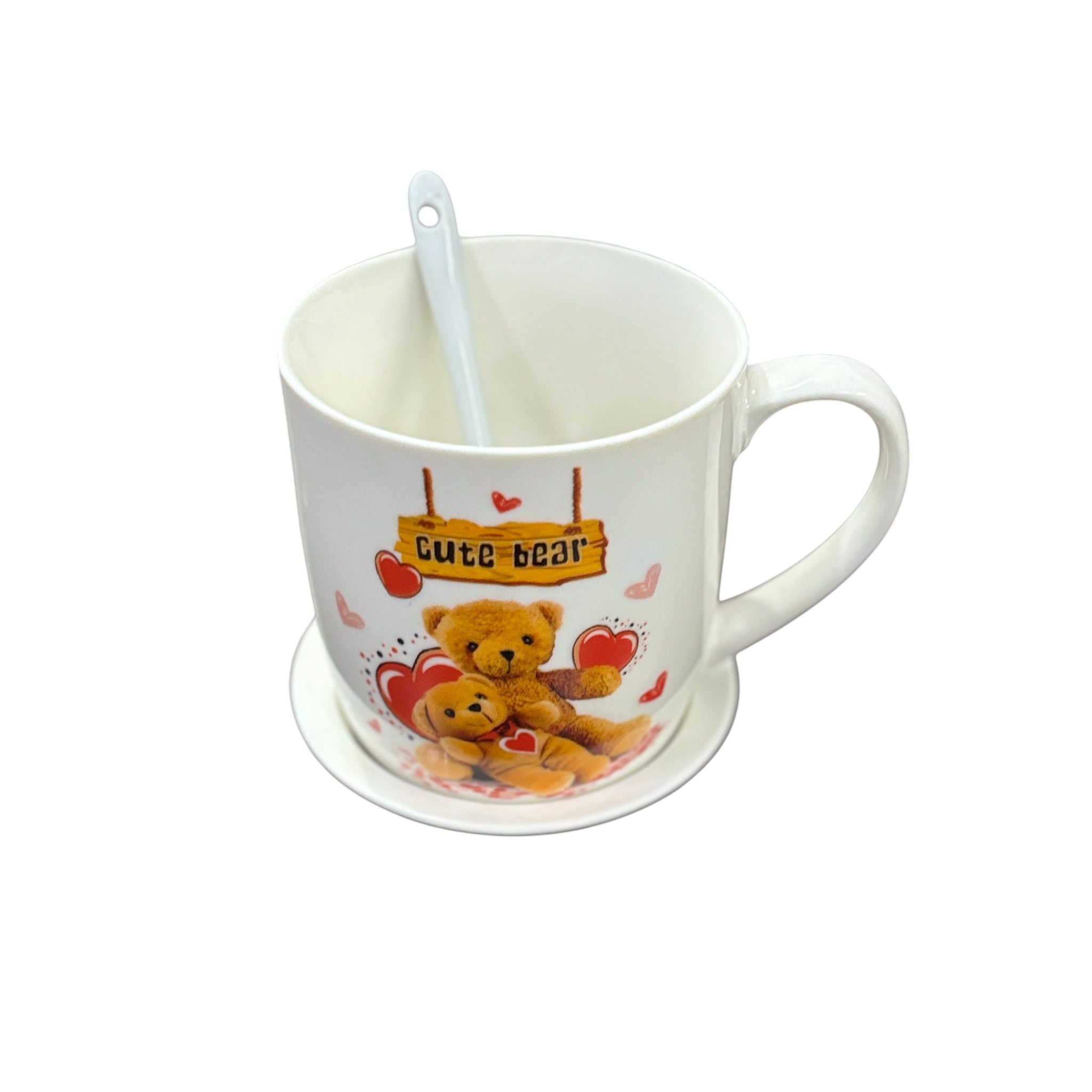Bear Design Ceramic Coffee Mug with Spoon | Cute Ceramic Mug for Coffee, Tea & Milk | Gift for Friends, Kids & Loved Ones - 350ml - Apkamart
