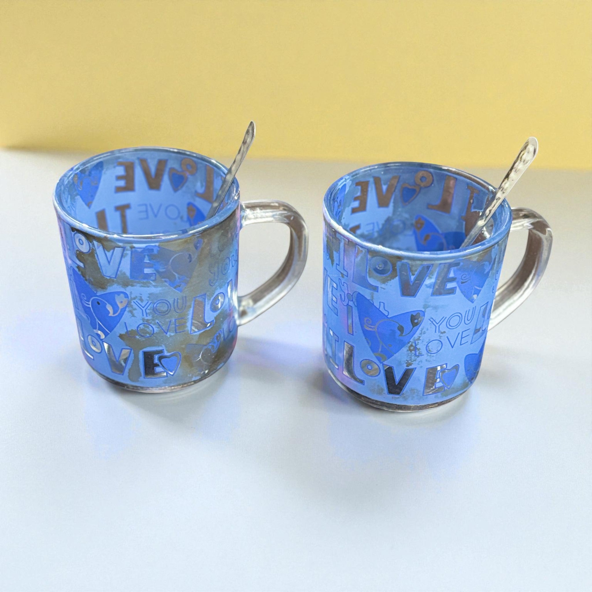 Coffee Mug with Spoon | Set of 2 Mugs With Spoons Glass Cup for Tea & Coffee | Heat-Resistant Mug for Home, Office & Café | Stylish Gift for Him & Her - 350ml - Apkamart