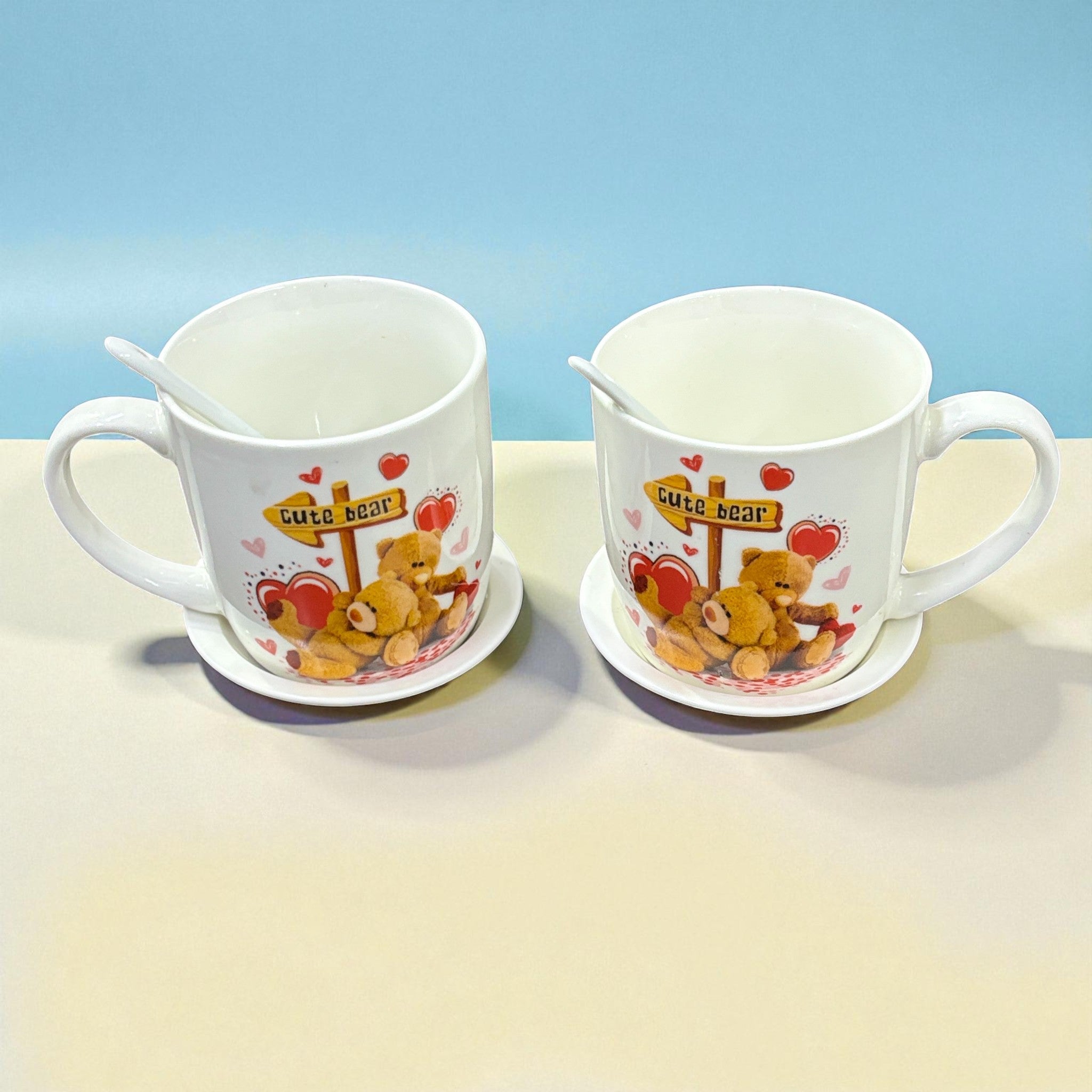 Bear Design Ceramic Coffee Mug with Spoon | Cute Ceramic Mug for Coffee, Tea & Milk | Gift for Friends, Kids & Loved Ones - 400ml - Apkamart