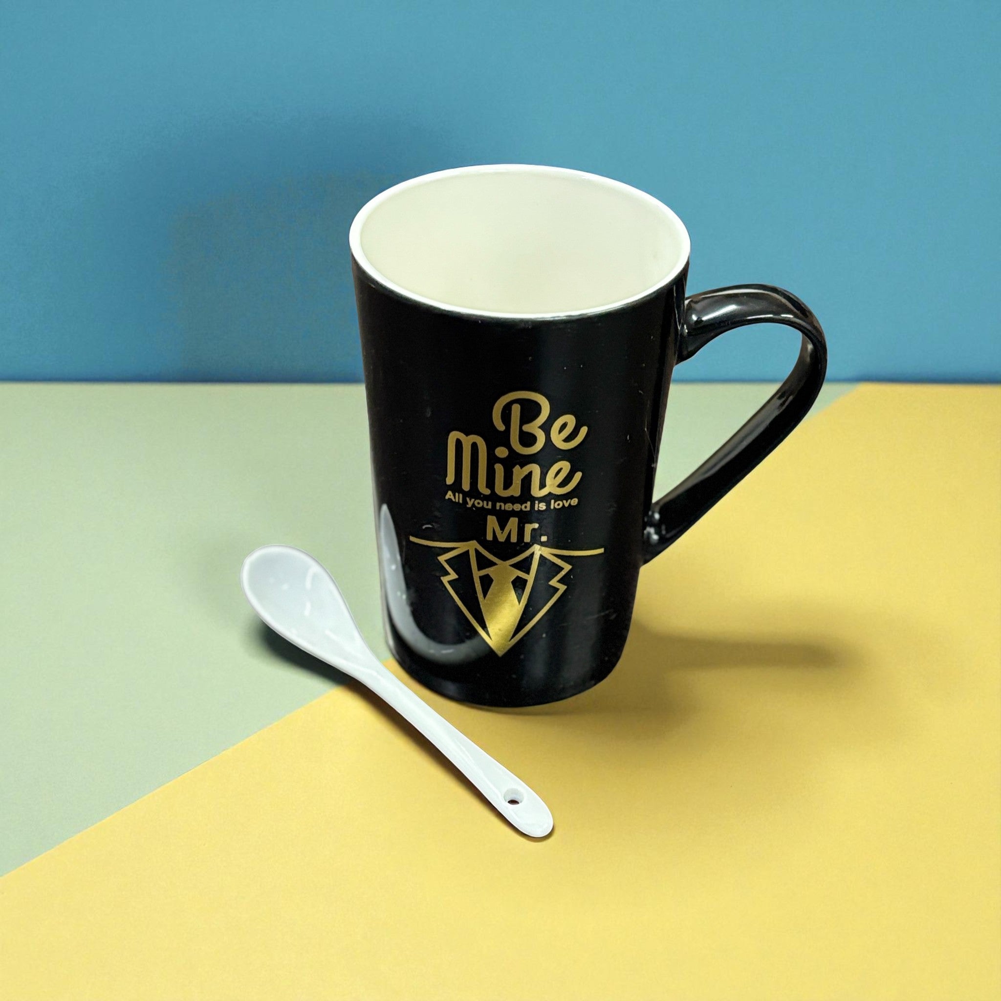 Coffee Mug With Spoon | Be Mine Design Tea Cup & Mug for Best Friend, Girls, Boys, Friends | Perfect Birthday, Anniversary & Valentine’s Day Gift - 400ml - Apkamart