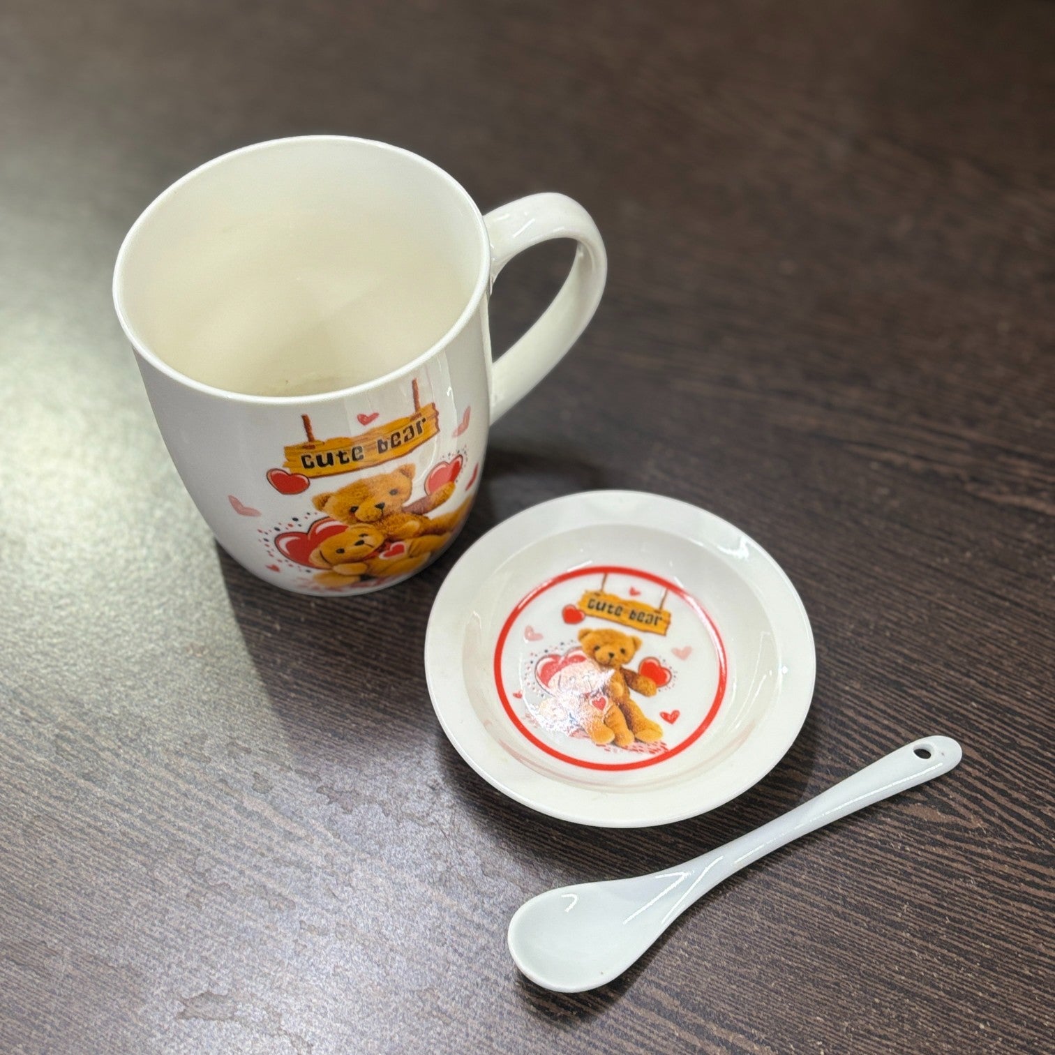 Bear Design Ceramic Coffee Mug with Spoon | Cute Ceramic Mug for Coffee, Tea & Milk | Gift for Friends, Kids & Loved Ones - 350ml - Apkamart