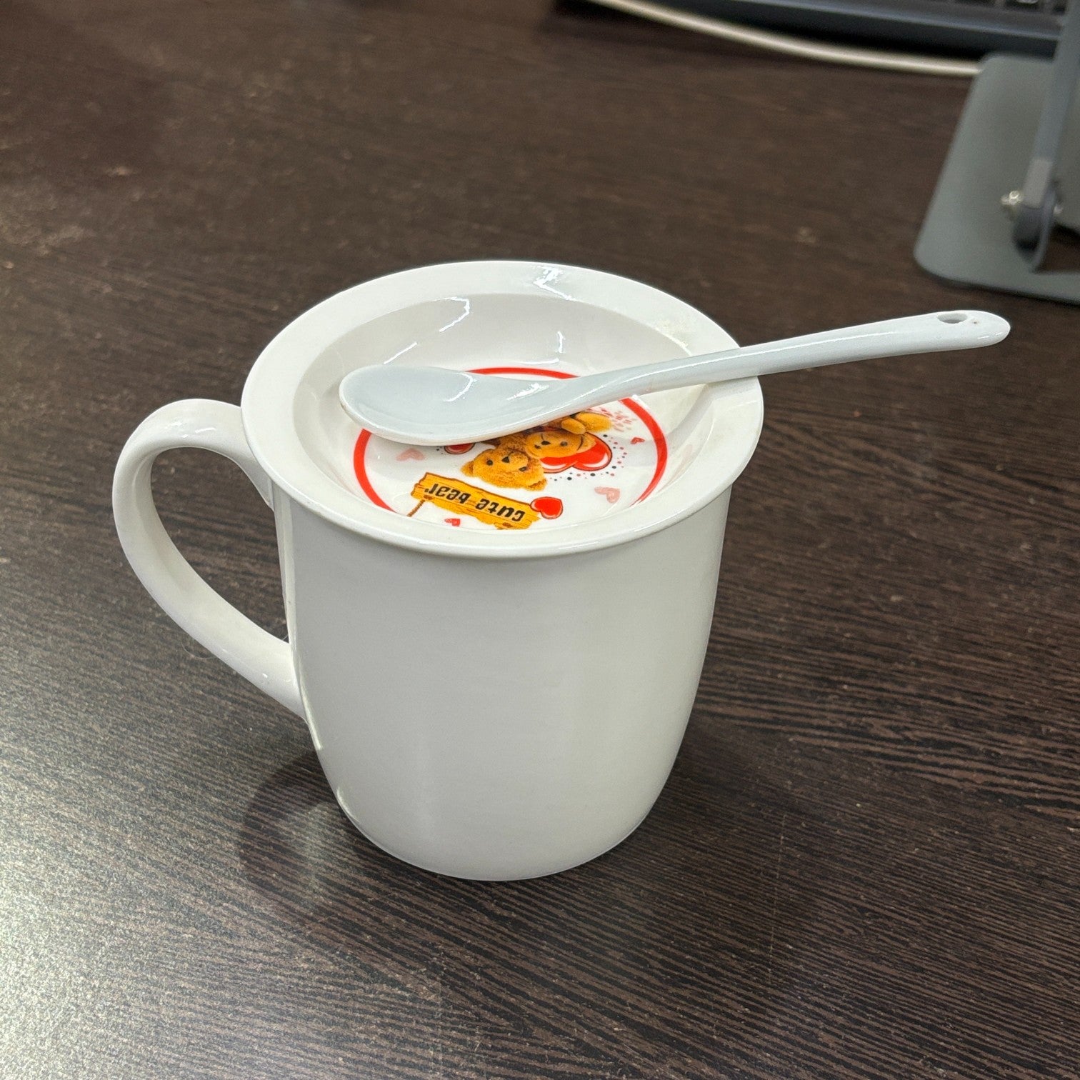 Bear Design Ceramic Coffee Mug with Spoon | Cute Ceramic Mug for Coffee, Tea & Milk | Gift for Friends, Kids & Loved Ones - 350ml - Apkamart