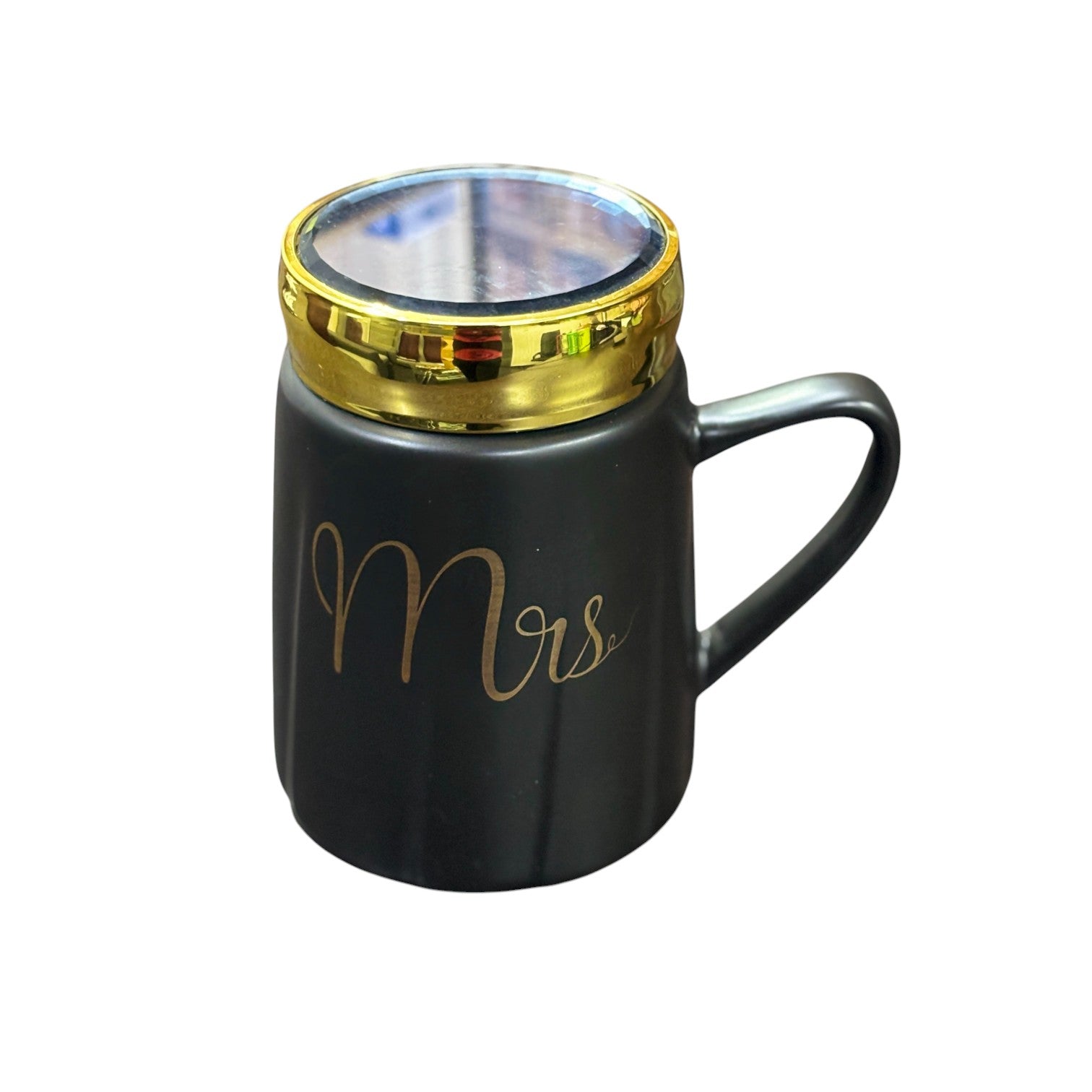 Ceramic Coffee Mug | Mr Design With Golden Lid | Premium Handcrafted Mug for Tea, Coffee & Milk | Stylish & Durable Ceramic Cup for Office, Home & Gifting - 400ml  - Apkamart