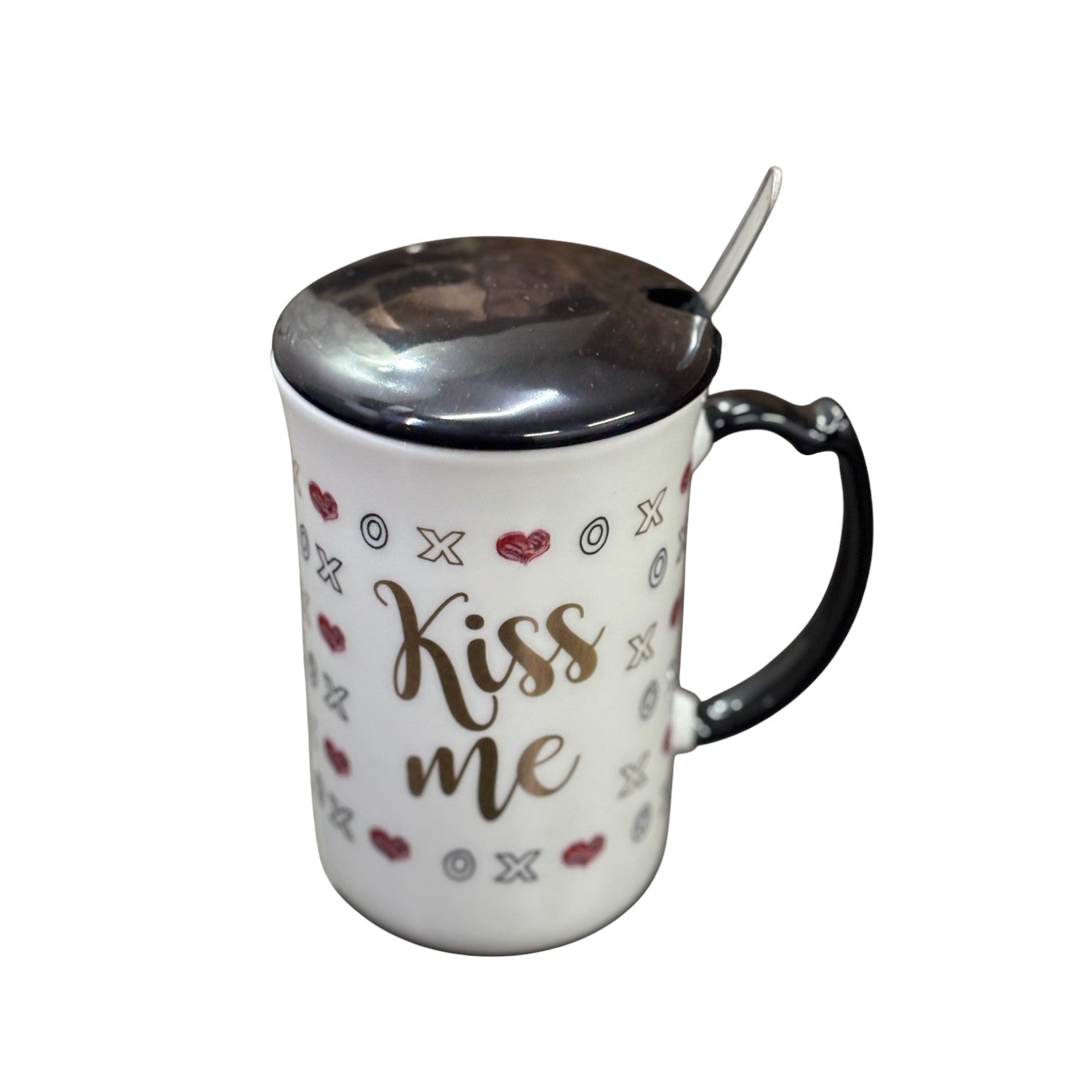 Coffee Mug with Spoon | Kiss Me Design | Premium Tea & Coffee Cup Set for Home & Office | Stylish Ceramic Mug with Handle & Spoon for Hot & Cold Beverages - 400ml - Apkamart