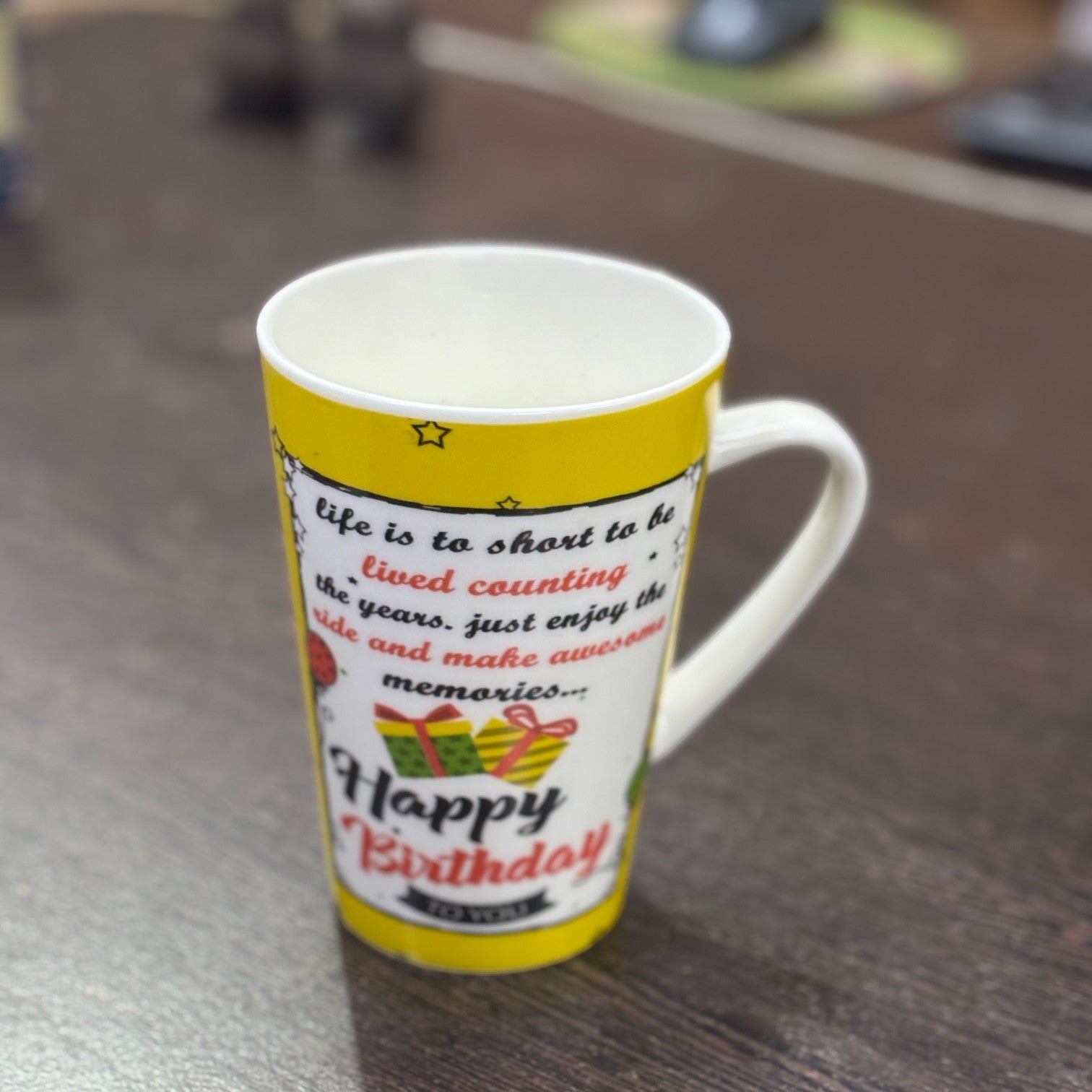 Coffee Mug Happy Birthday Design | Premium Handcrafted Mug for Tea, Coffee & Milk | Stylish & Durable Ceramic Cup for Office, Home & Gifting - 400ml - Apkamart