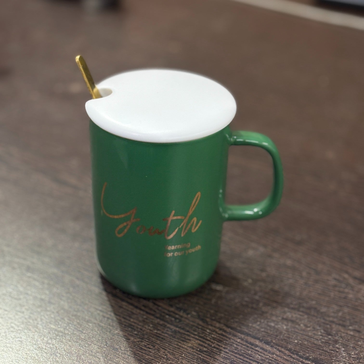 Coffee Mug with Spoon & Lid | Premium Tea & Coffee Cup Set for Home & Office | Stylish Ceramic Mug with Handle & Spoon for Hot & Cold Beverages - 400ml - Apkamart