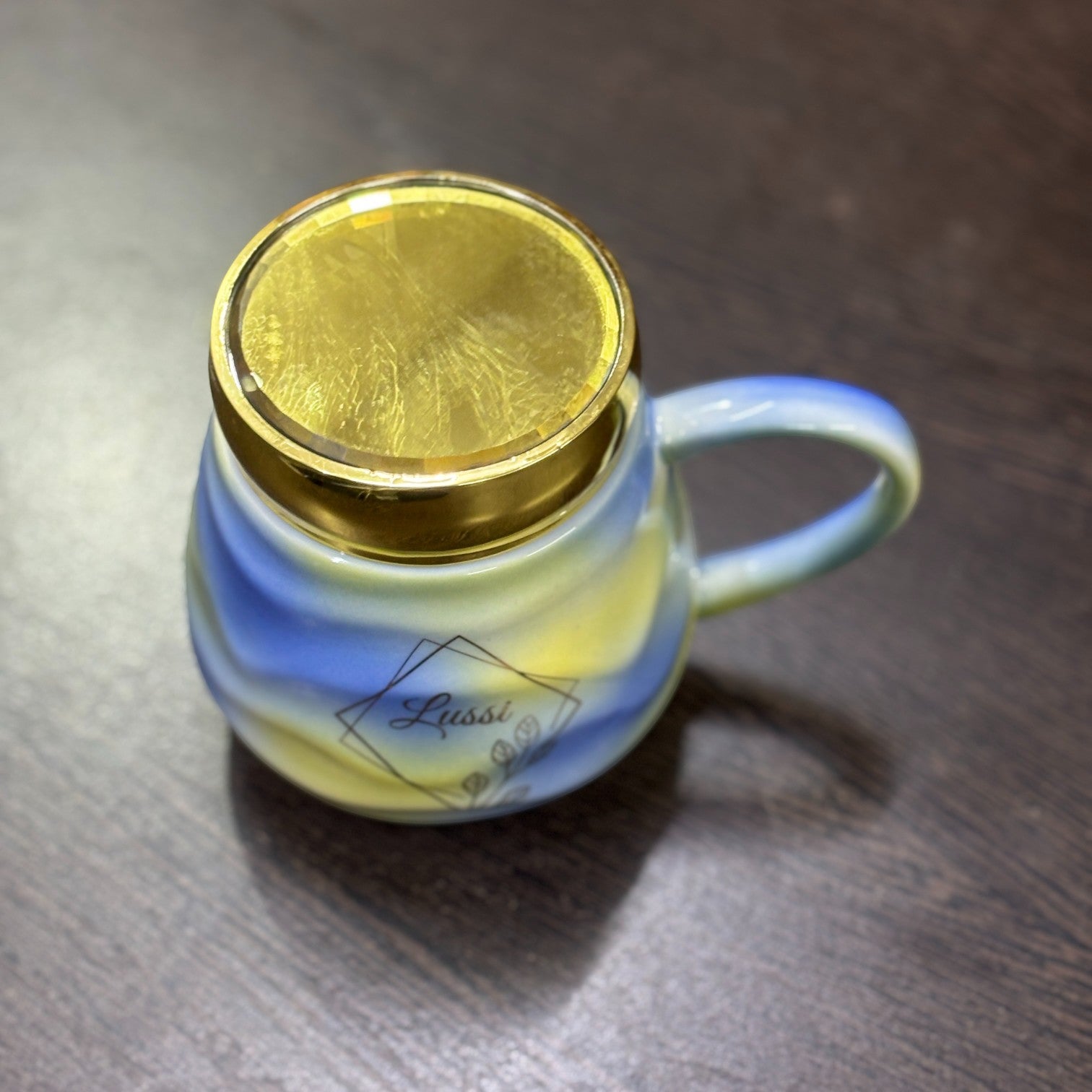 Ceramic Coffee Mug With Golden Lid | Premium Handcrafted Mug for Tea, Coffee & Milk | Stylish & Durable Ceramic Cup for Office, Home & Gifting - 350ml - Apkamart