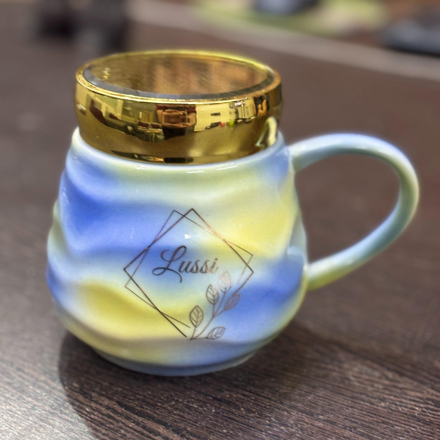 Ceramic Coffee Mug With Golden Lid | Premium Handcrafted Mug for Tea, Coffee & Milk | Stylish & Durable Ceramic Cup for Office, Home & Gifting - 350ml - Apkamart