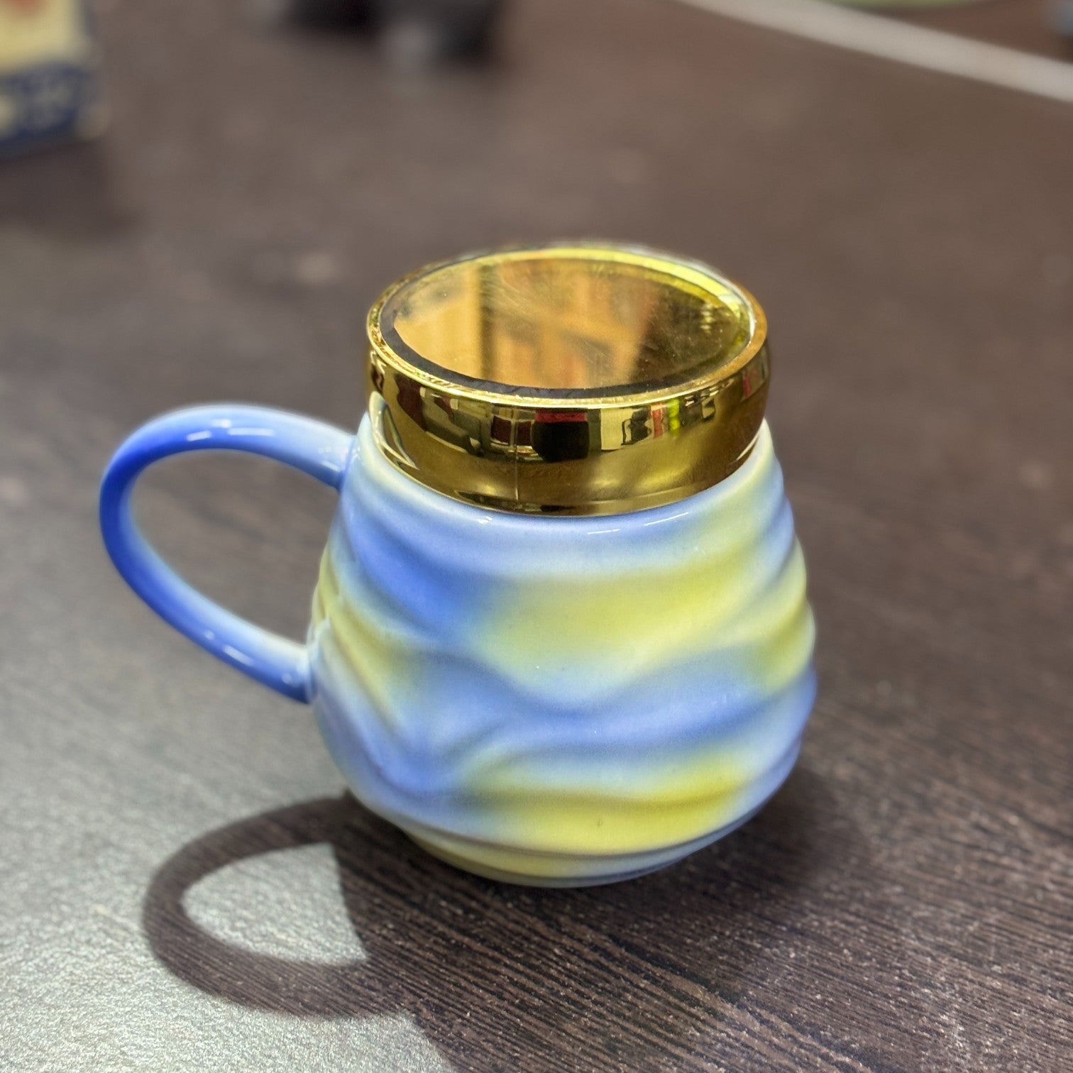 Ceramic Coffee Mug With Golden Lid | Premium Handcrafted Mug for Tea, Coffee & Milk | Stylish & Durable Ceramic Cup for Office, Home & Gifting - 350ml - Apkamart