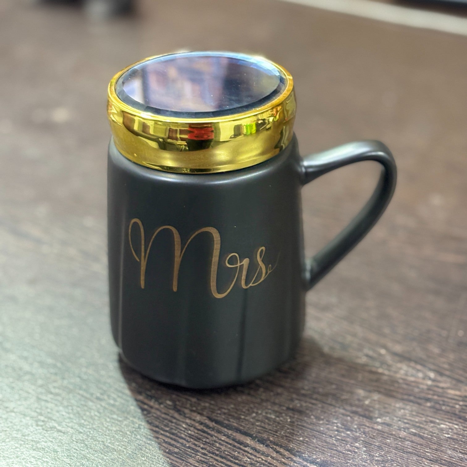 Ceramic Coffee Mug | Mr Design With Golden Lid | Premium Handcrafted Mug for Tea, Coffee & Milk | Stylish & Durable Ceramic Cup for Office, Home & Gifting - 400ml  - Apkamart