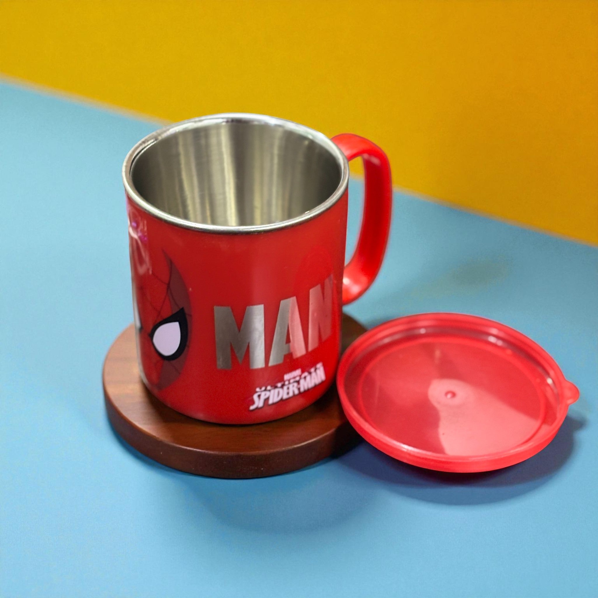 Coffee Mug With Lid | Cute Plastic With Steel Inside | Cartoon Design Mug for Kids | Reusable Drinking Cup for School, Home, Birthday & Return Gifts - 300ml - Apkamart