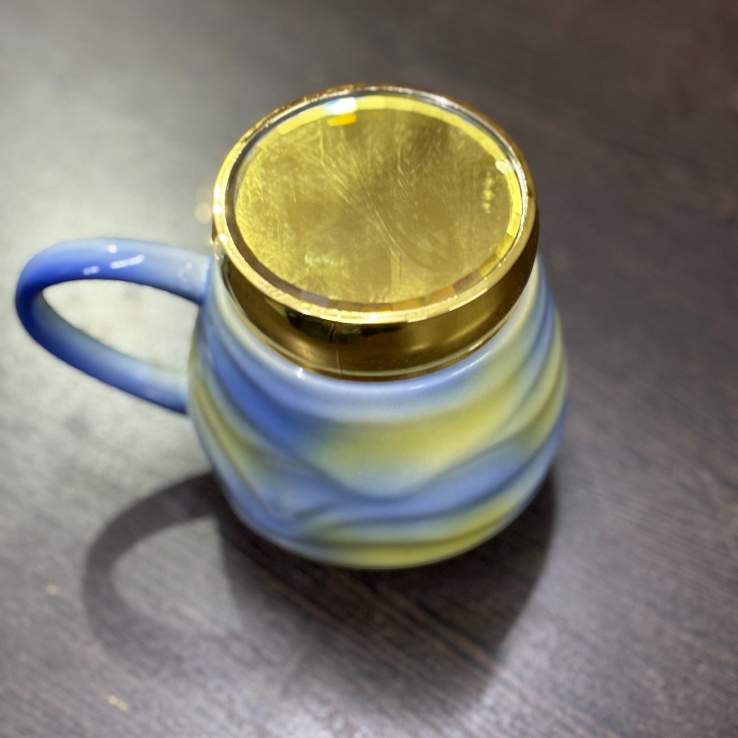 Ceramic Coffee Mug With Golden Lid | Premium Handcrafted Mug for Tea, Coffee & Milk | Stylish & Durable Ceramic Cup for Office, Home & Gifting - 350ml - Apkamart