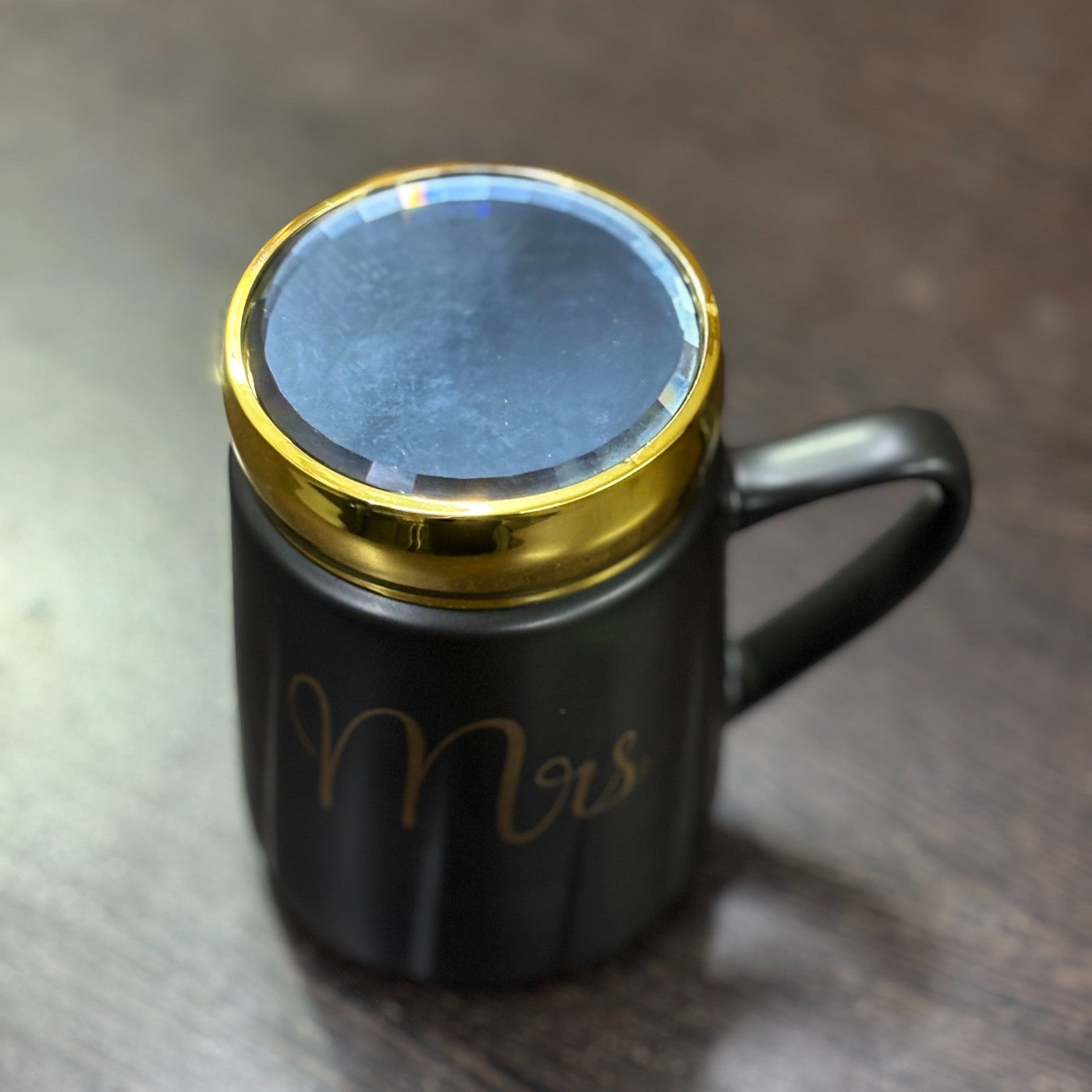 Ceramic Coffee Mug | Mr Design With Golden Lid | Premium Handcrafted Mug for Tea, Coffee & Milk | Stylish & Durable Ceramic Cup for Office, Home & Gifting - 400ml  - Apkamart