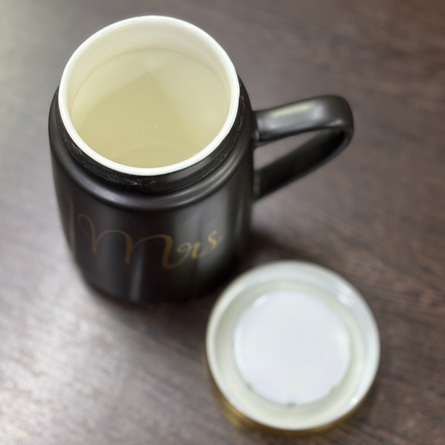 Ceramic Coffee Mug | Mr Design With Golden Lid | Premium Handcrafted Mug for Tea, Coffee & Milk | Stylish & Durable Ceramic Cup for Office, Home & Gifting - 400ml  - Apkamart