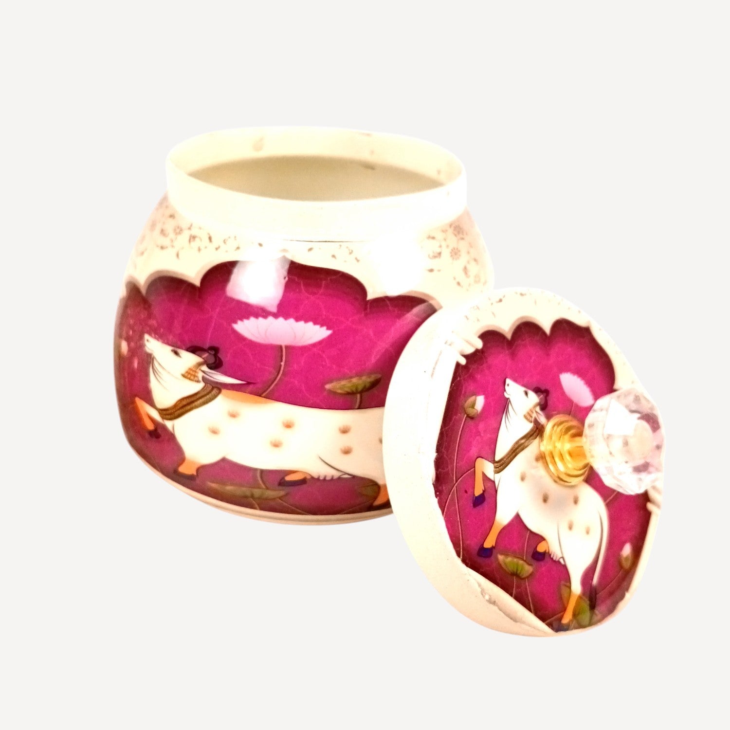 Pichvai Art Serving Bowl with Basket | Pichwai Art Handicraft Container | Decorative Showpiece Bowl for Home & Kitchen | Premium Diwali Gift - 6 Inch - Apkamart