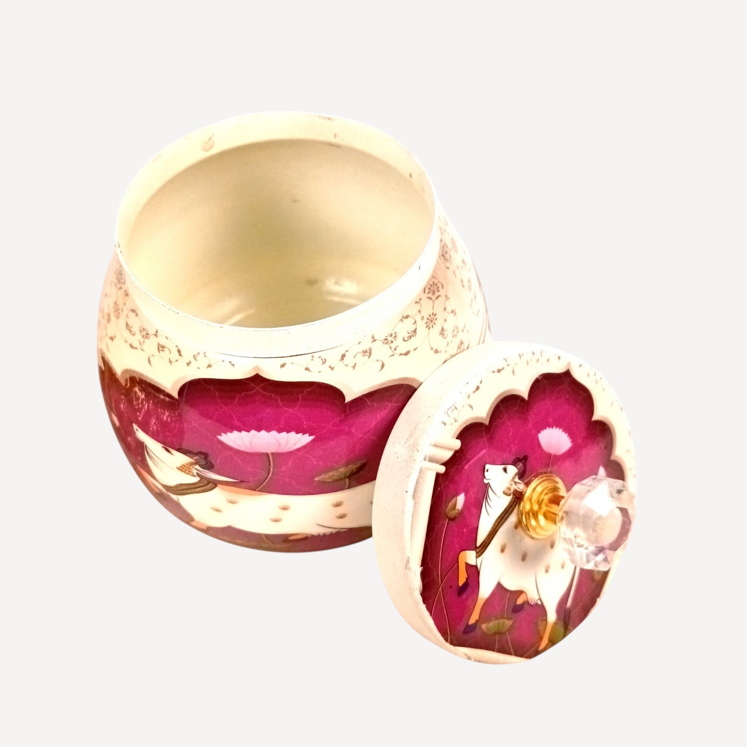 Pichvai Art Serving Bowl with Basket | Pichwai Art Handicraft Container | Decorative Showpiece Bowl for Home & Kitchen | Premium Diwali Gift - 6 Inch - Apkamart