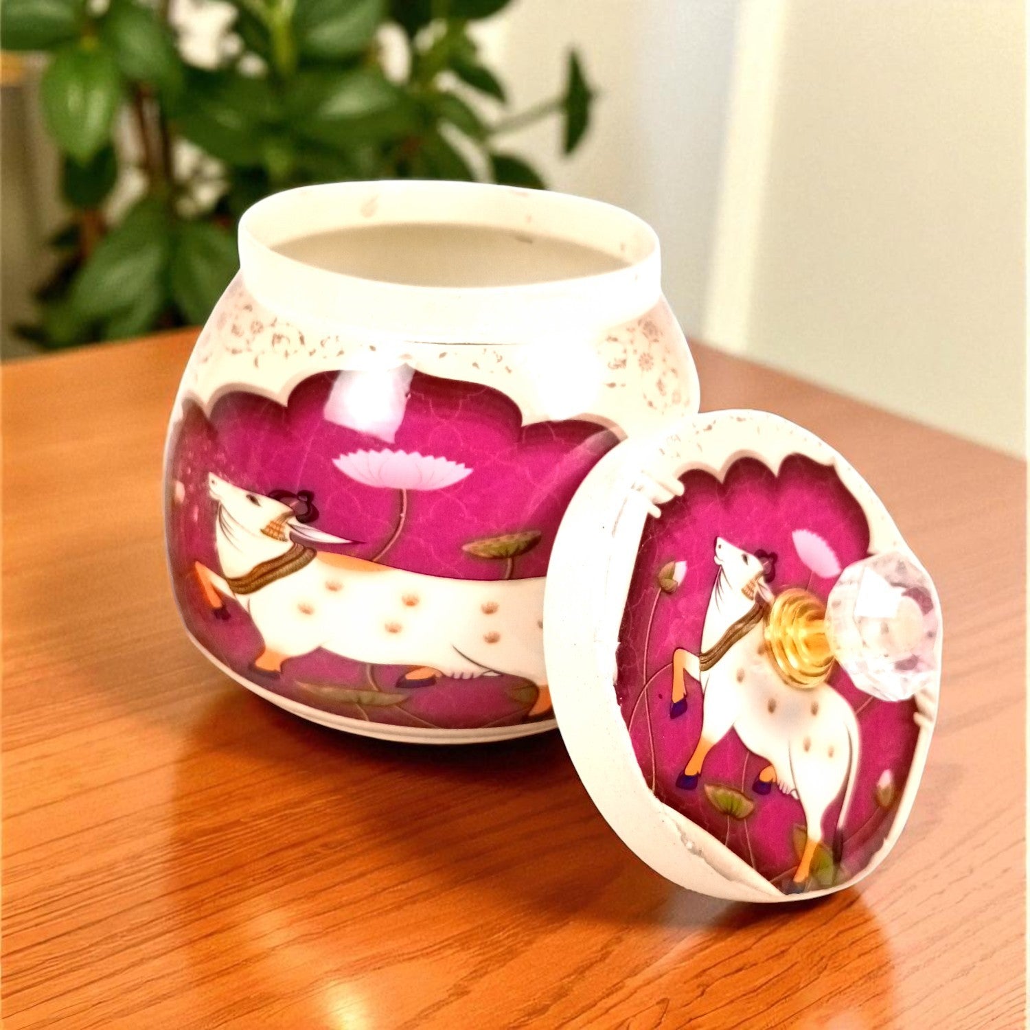 Pichvai Art Serving Bowl with Basket | Pichwai Art Handicraft Container | Decorative Showpiece Bowl for Home & Kitchen | Premium Diwali Gift - 6 Inch - Apkamart