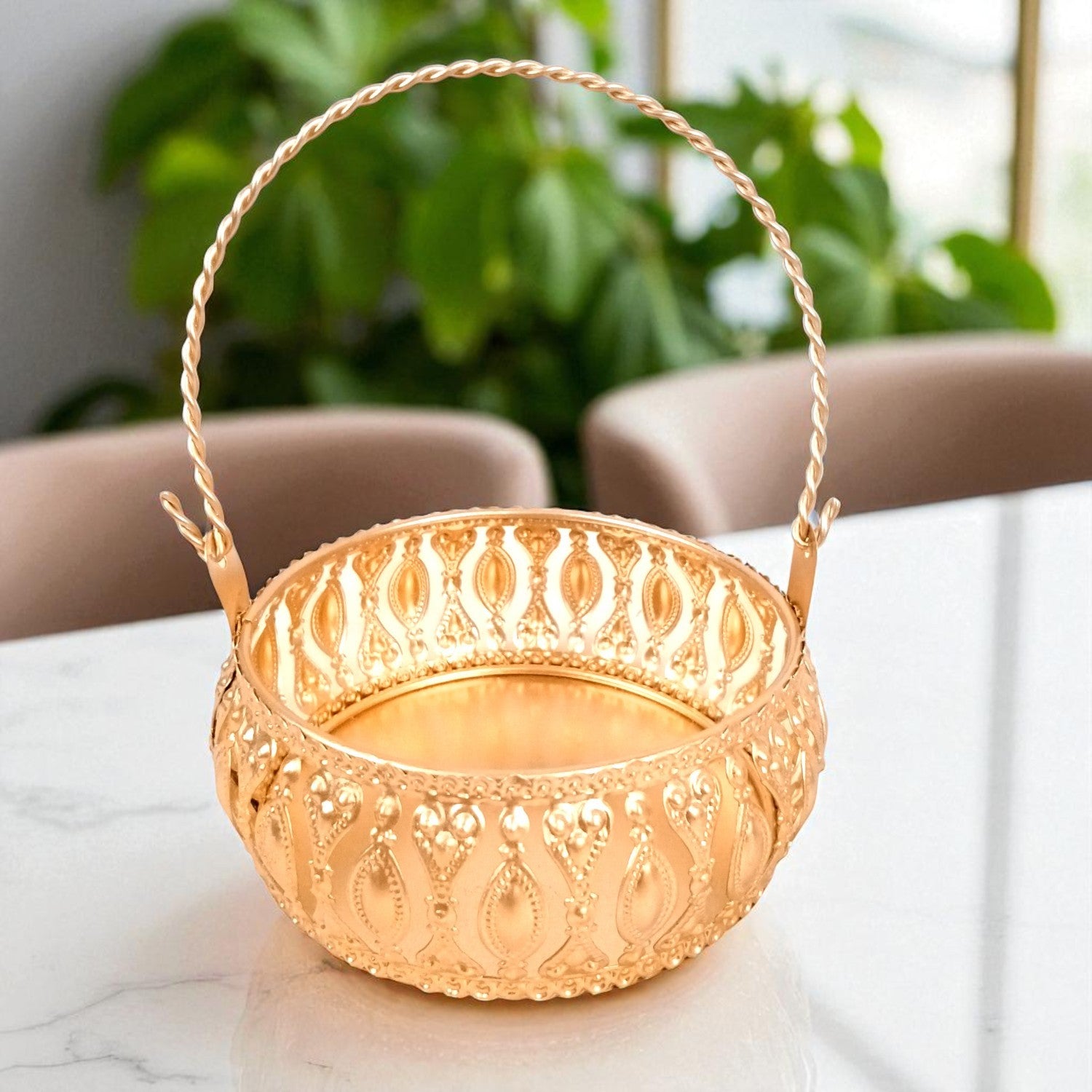 Pichvai Art Serving Bowl with Basket | Pichwai Art Handicraft Container | Decorative Showpiece Bowl for Home & Kitchen | Premium Diwali Gift - 6 Inch - Apkamart