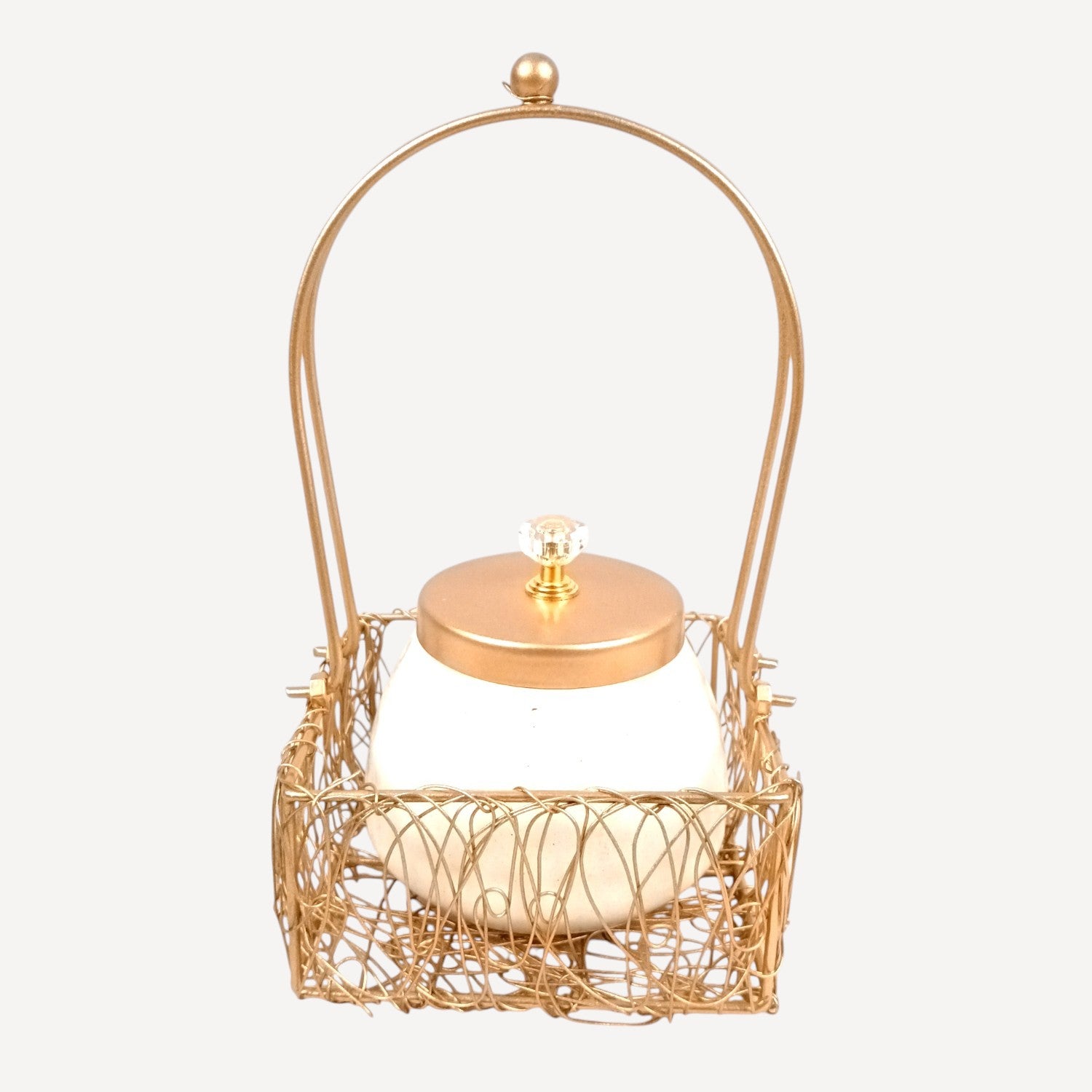 Serving Bowl with Metal Basket | Handicraft Bowl for Kitchen & Home Decor | Showpiece with Basket | Diwali Gift Item | Decorative Container for Dining & Gifting - 8 Inch - Apkamart