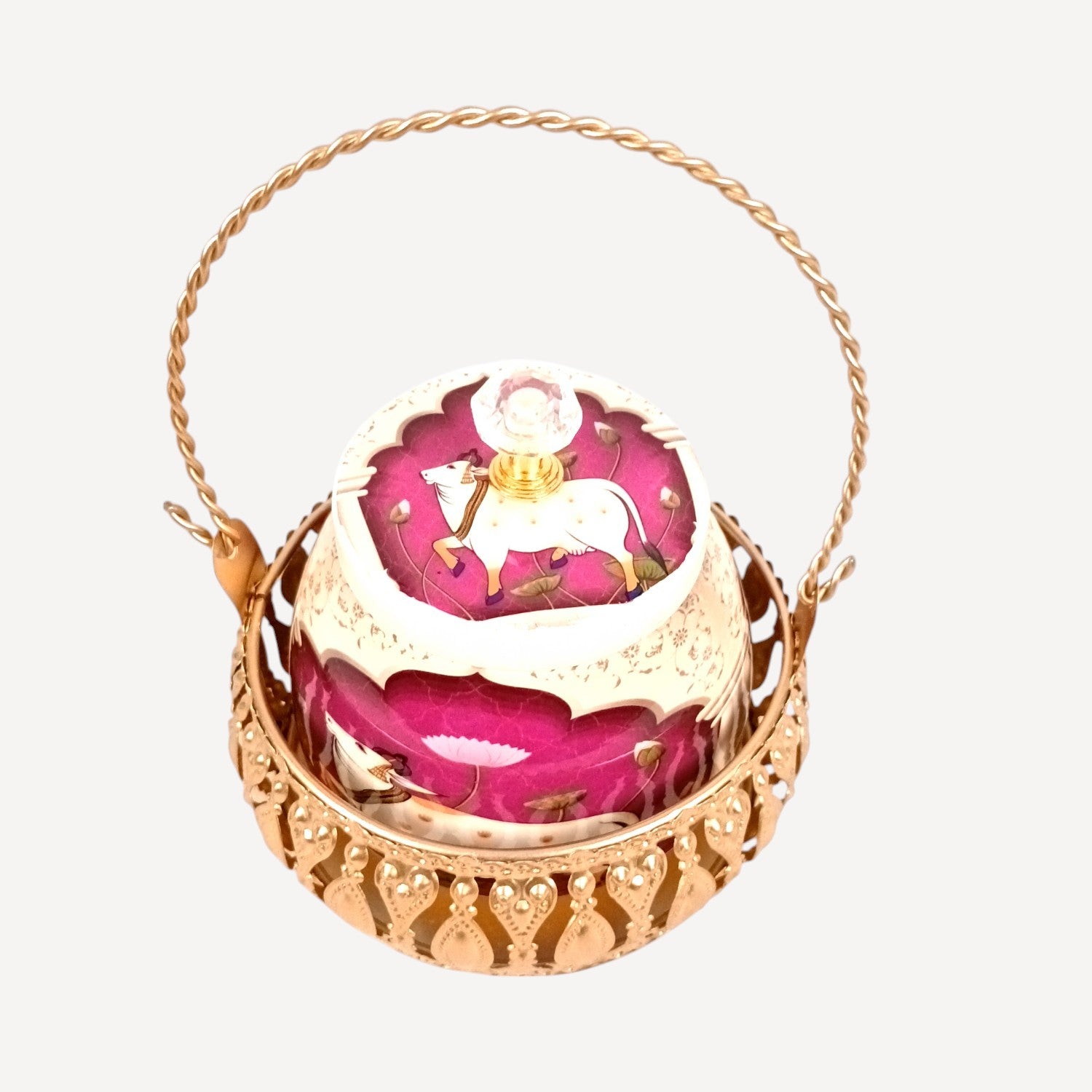 Pichvai Art Serving Bowl with Basket | Pichwai Art Handicraft Container | Decorative Showpiece Bowl for Home & Kitchen | Premium Diwali Gift - 6 Inch - Apkamart