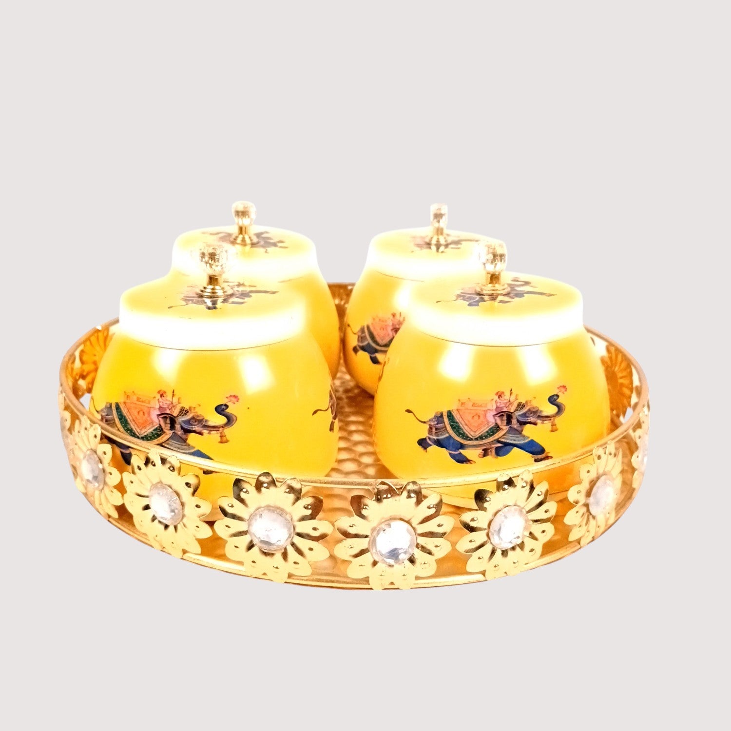 Serving Bowl with Tray | Elephant Handicraft Container | Decorative Showpiece Bowl for Home & Kitchen | Diwali Gift | Traditional Indian Decor - 10 Inch - Apkamart