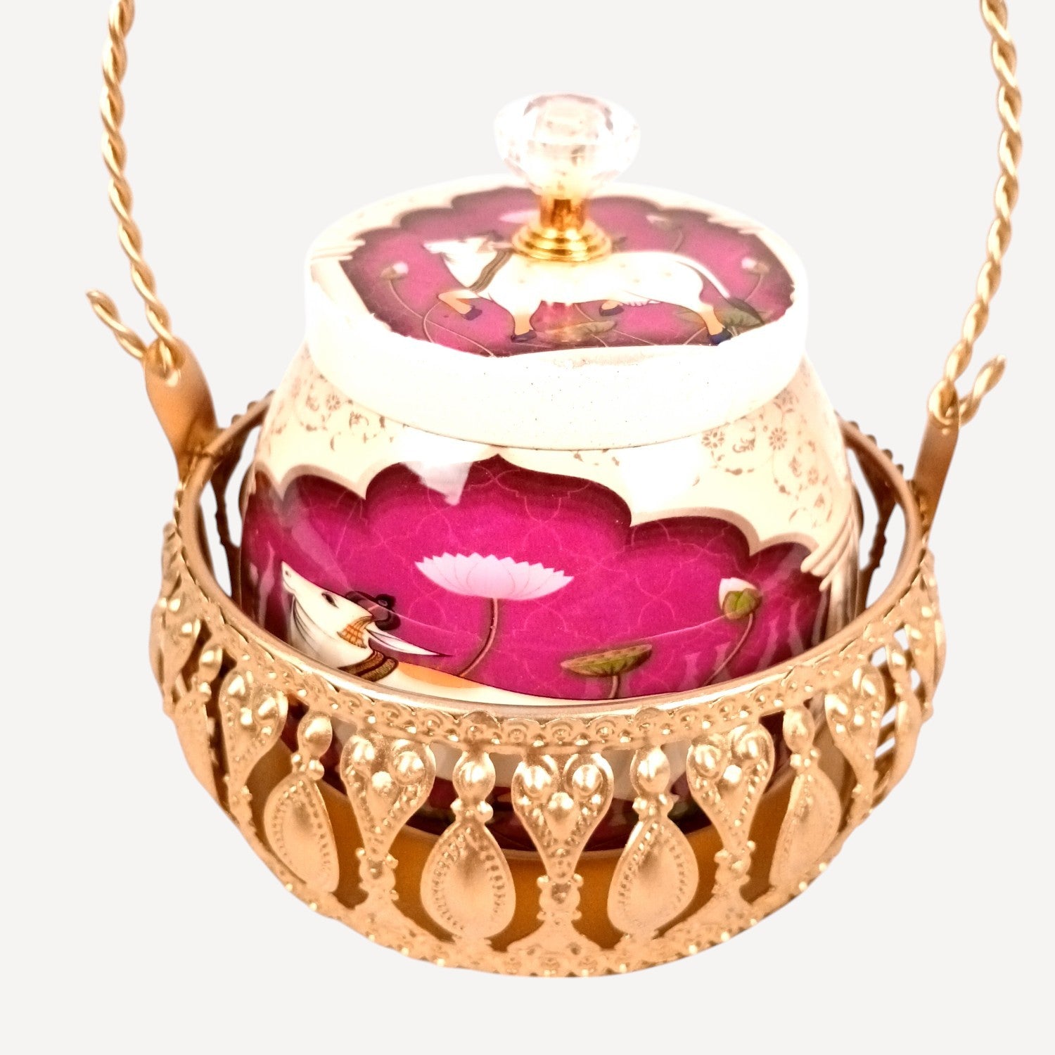 Pichvai Art Serving Bowl with Basket | Pichwai Art Handicraft Container | Decorative Showpiece Bowl for Home & Kitchen | Premium Diwali Gift - 6 Inch - Apkamart