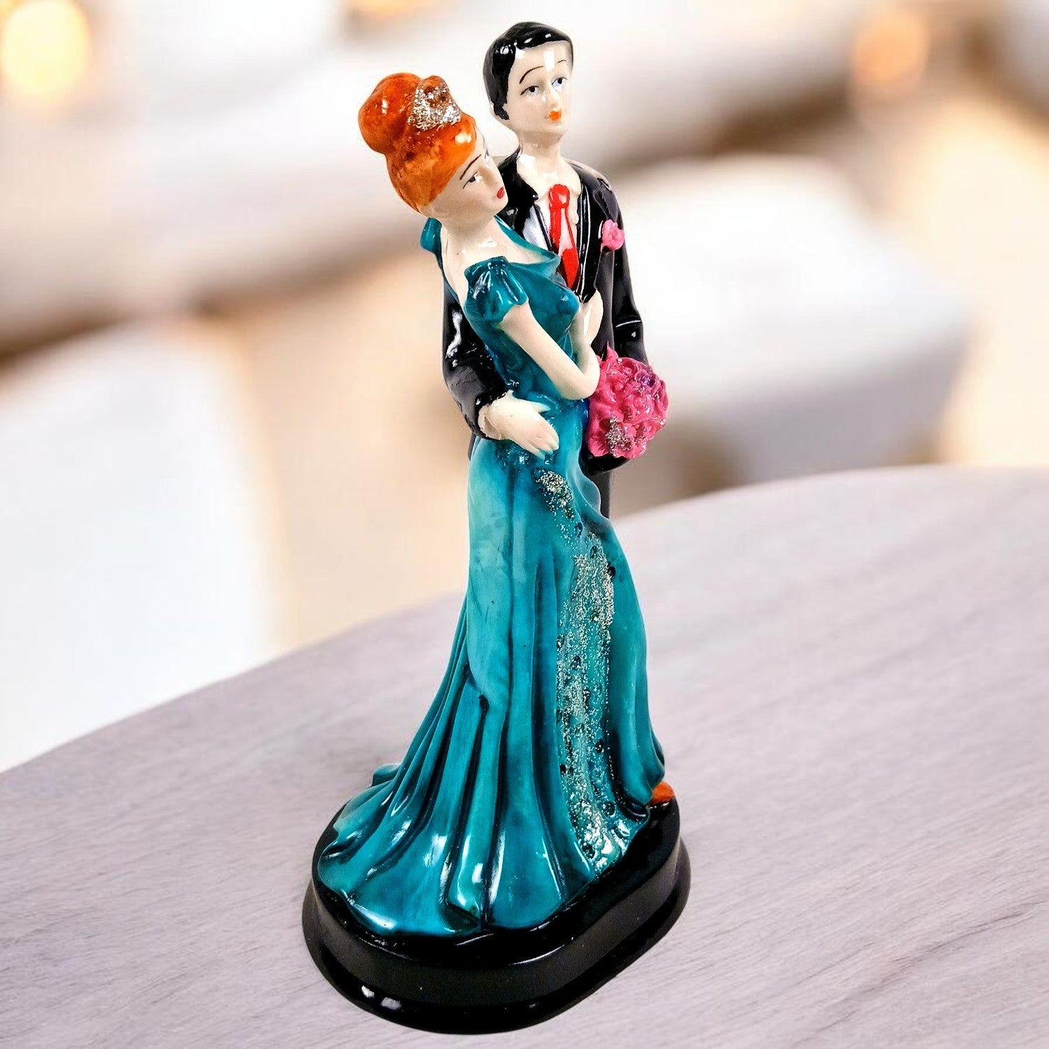 Romantic Couple Showpiece | Love Figurine Decorative Sculpture for Home Décor | Romantic Figurine for Living Room, Bedroom & Gifting - 9 Inch - Apkamart