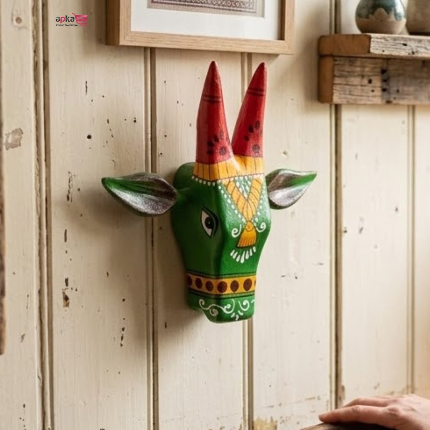 Cow Head Wall Hanging - Wooden Decor Bedroom - 6 Inch-Apkamart