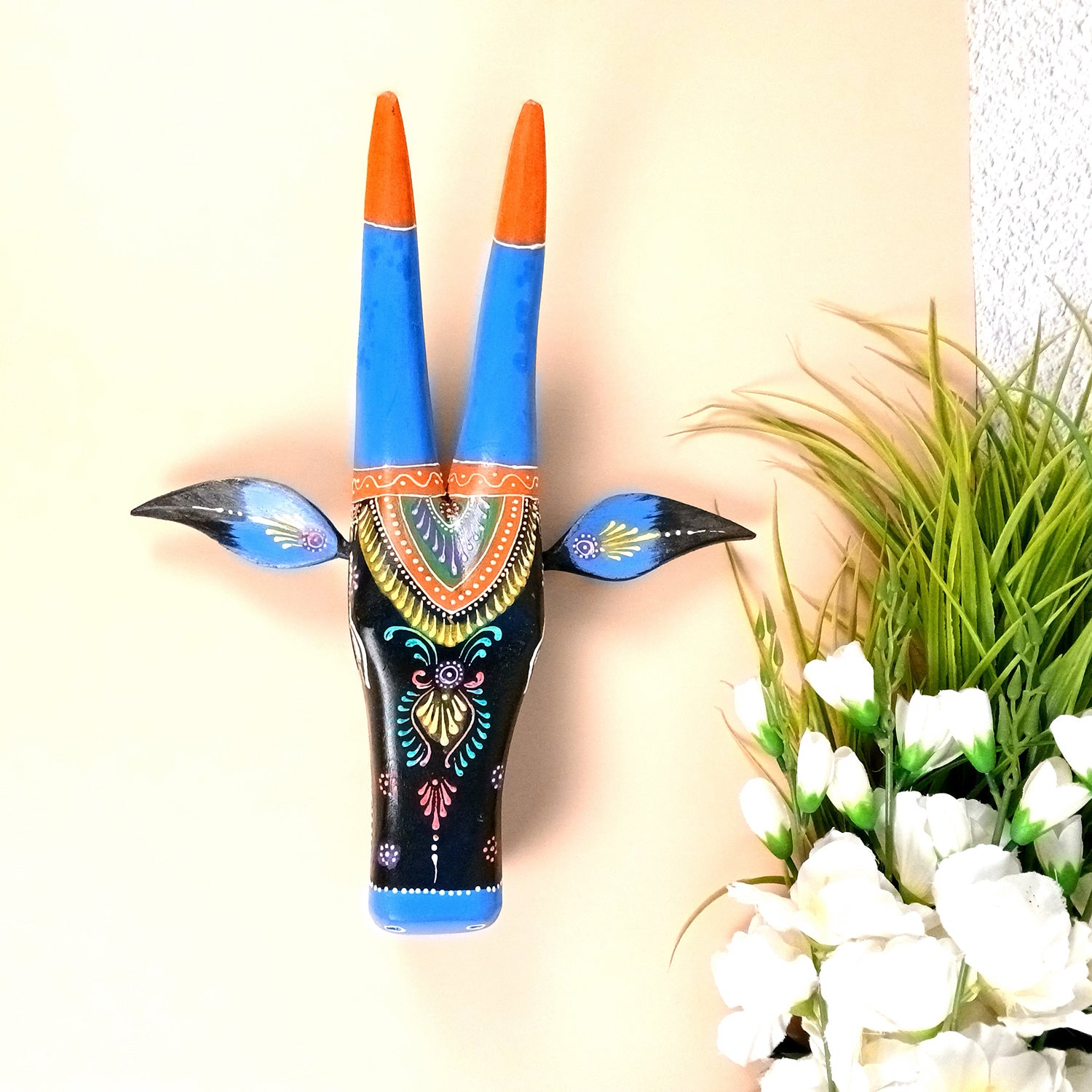 Wooden Cow Head Wall Hanging | Nandi Bull face Wall Decor - For Home, Living Room, Entrance, Puja Room & Gifts - 16 Inch - Apkamart