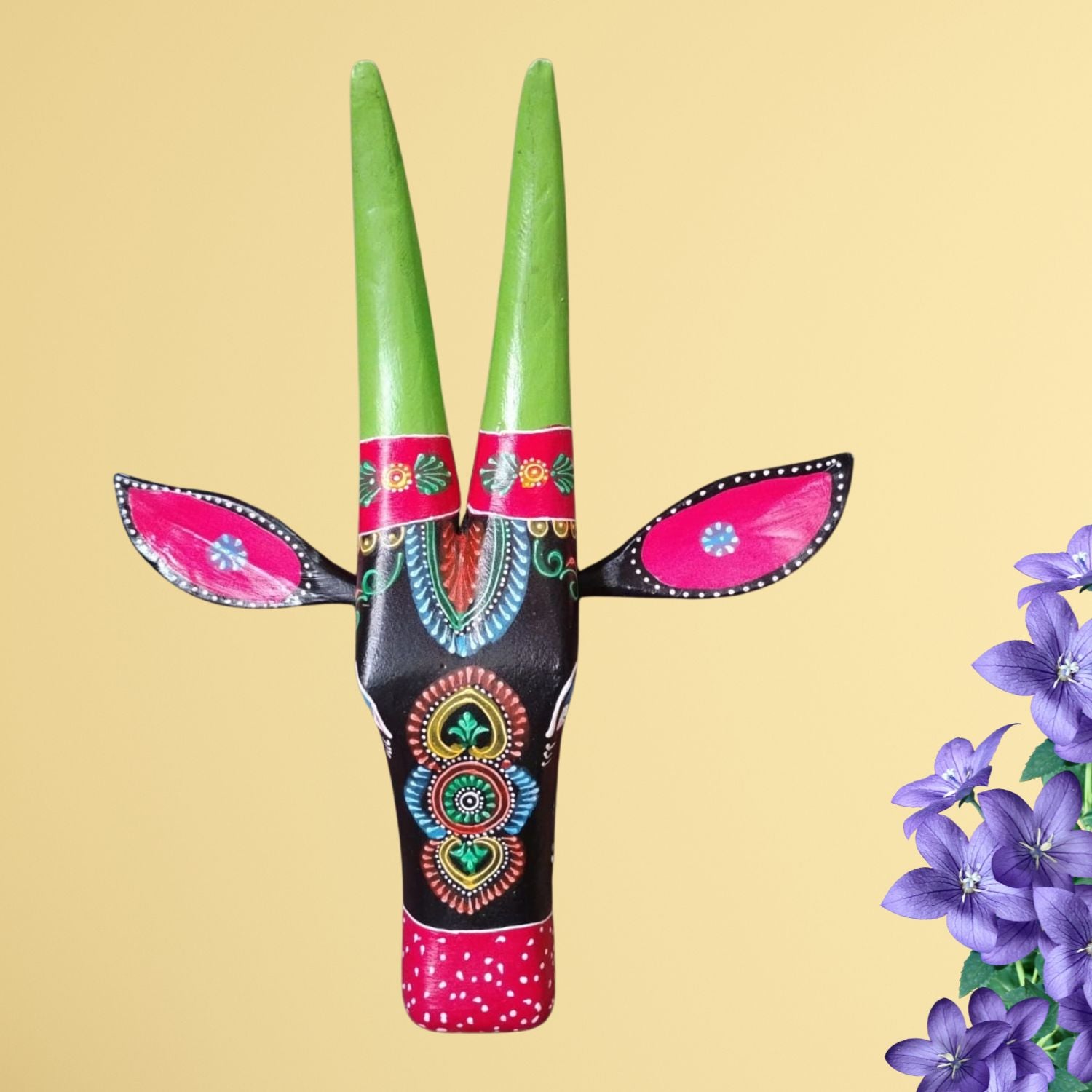 Wooden Cow Head Wall Hanging | Nandi Bull face Wall Decor - For Home, Entrance, Puja Room & Gifts - 16 Inch - Apkamart