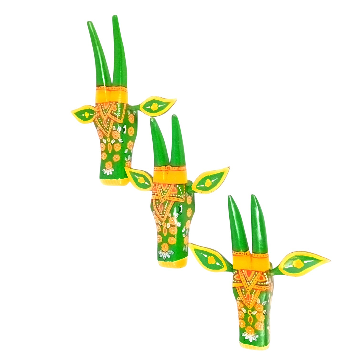 Cow Head Wall Hanging Set | Handcrafted Wall Decor | Traditional Vastu Wall Art for Happiness, Positivity & Home Decoration - 13 Inch (Set Of 3) - Apkamart