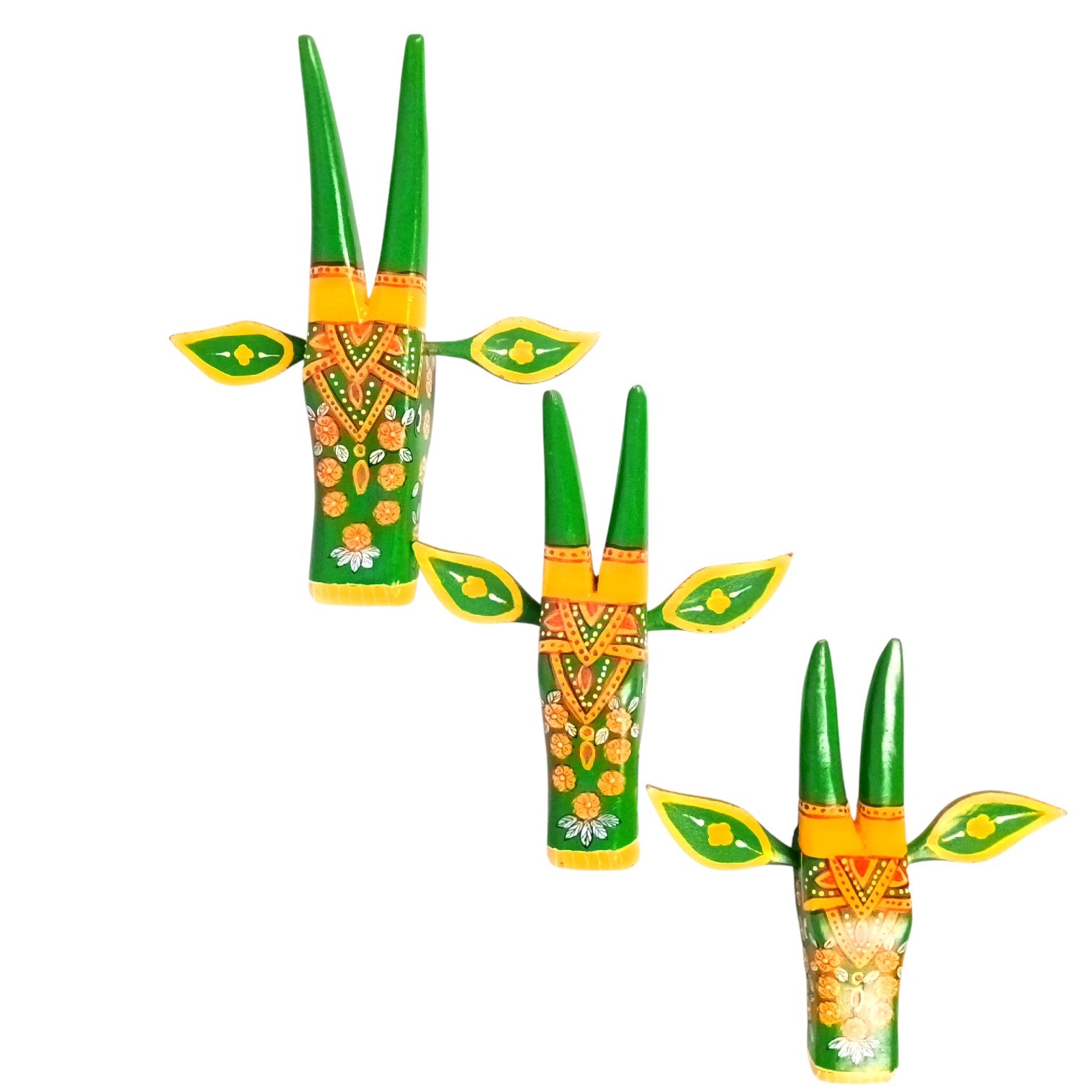 Cow Head Wall Hanging Set | Handcrafted Wall Decor | Traditional Vastu Wall Art for Happiness, Positivity & Home Decoration - 13 Inch (Set Of 3) - Apkamart