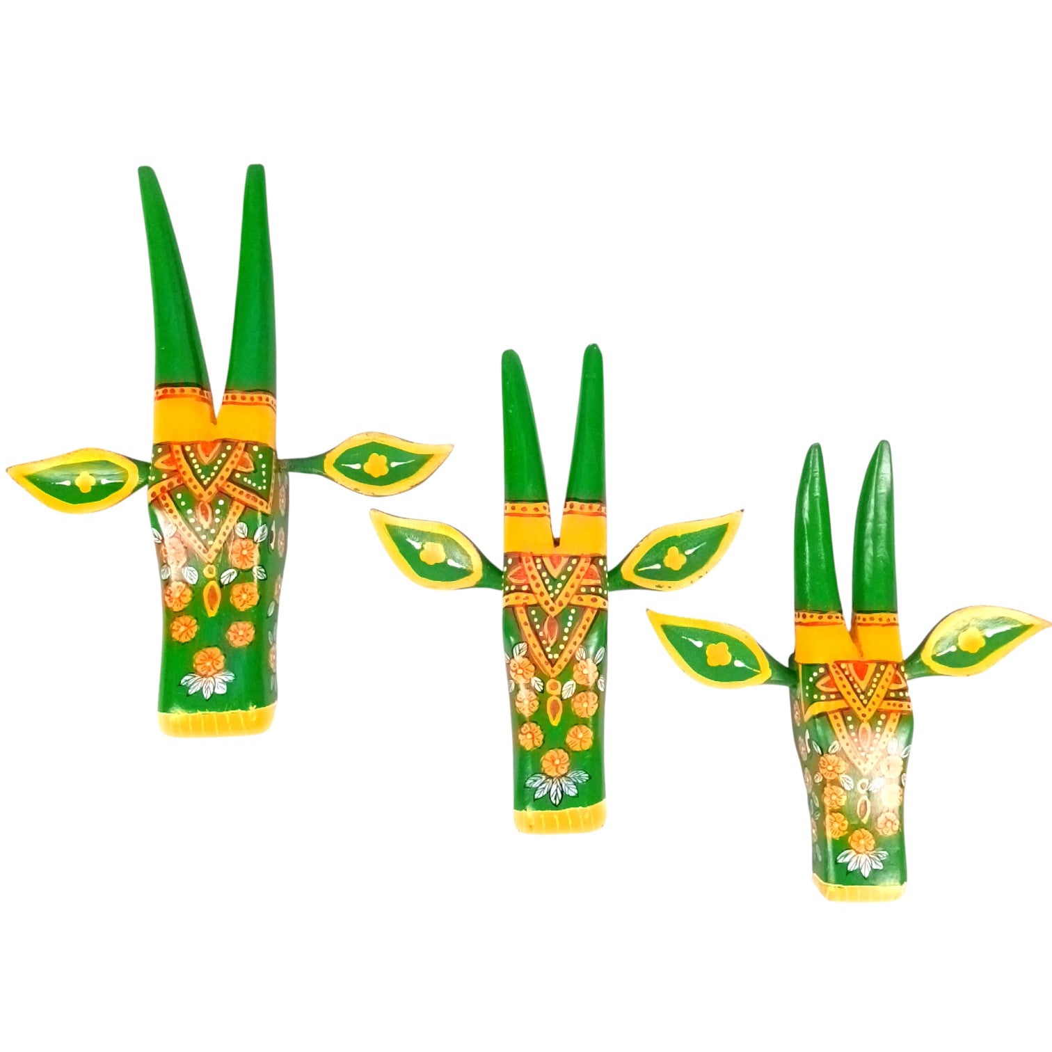 Cow Head Wall Hanging Set | Handcrafted Wall Decor | Traditional Vastu Wall Art for Happiness, Positivity & Home Decoration - 13 Inch (Set Of 3) - Apkamart